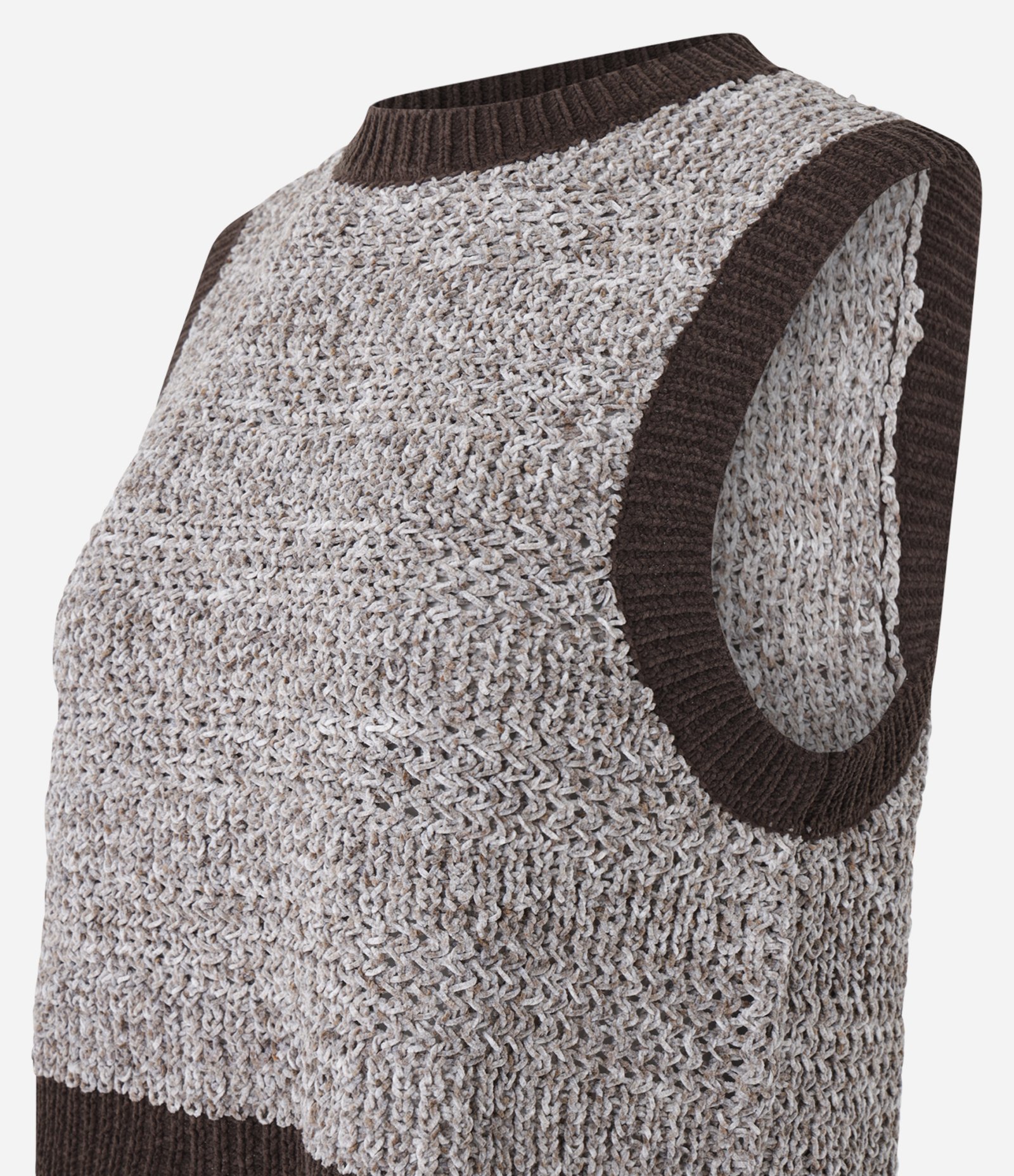 Colete Curto em Chenille Mescla com Detalhe Contrastante Marrom 8