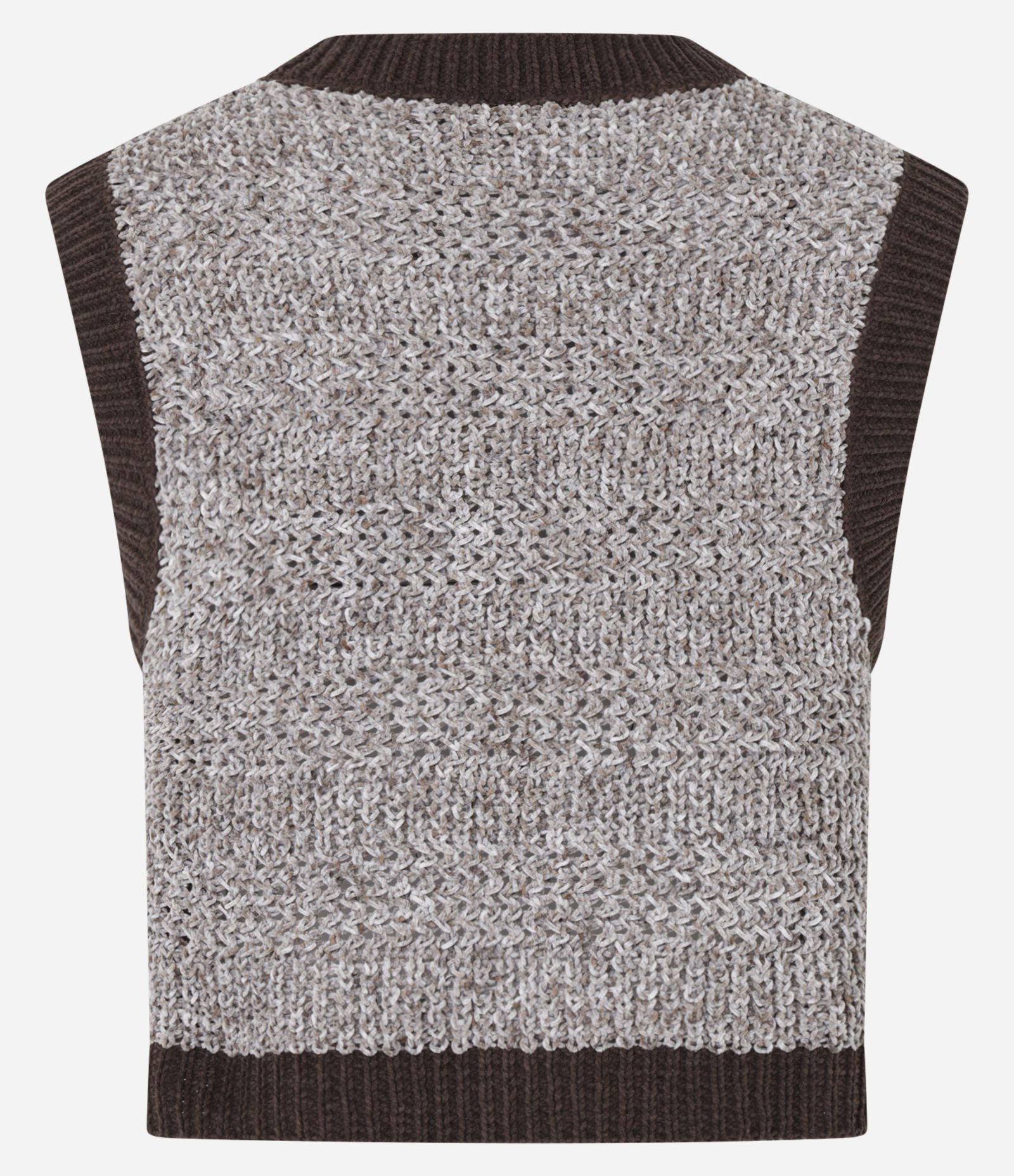 Colete Curto em Chenille Mescla com Detalhe Contrastante Marrom 9