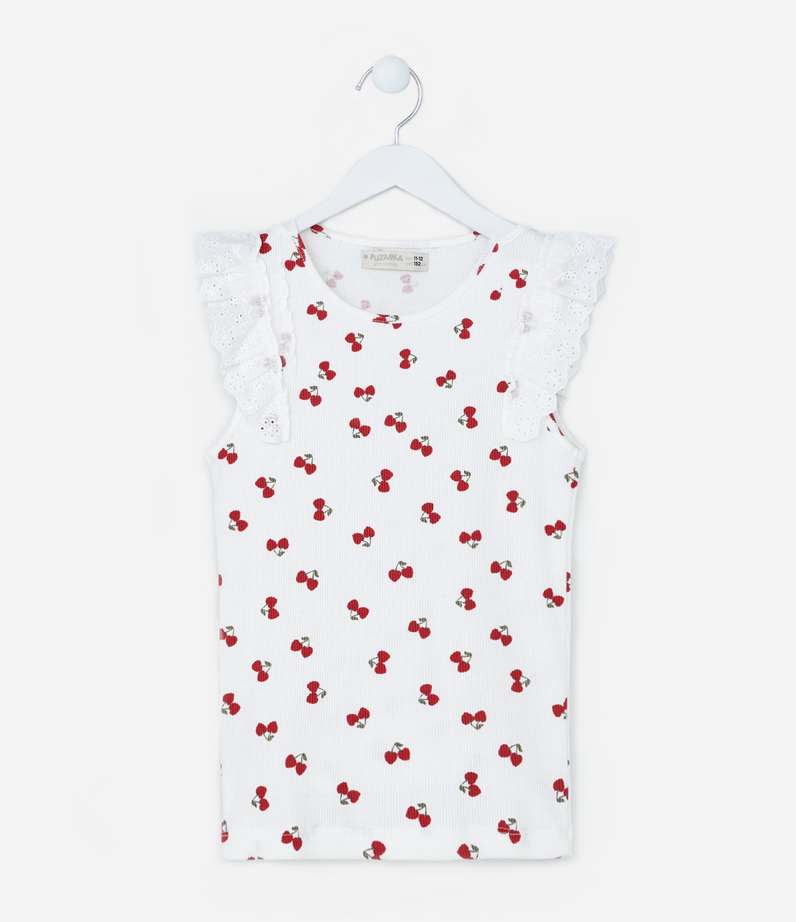 Regata Infantil em Ribana com Estampa Cerejinhas - Tam 5 a 14 Anos Branco 1