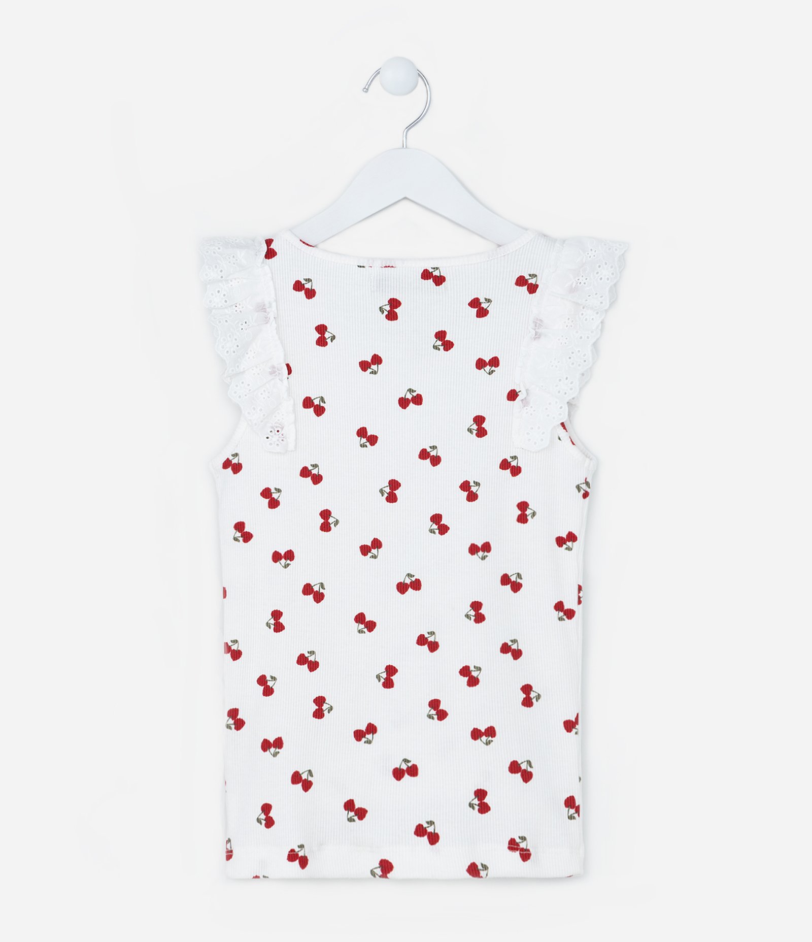 Regata Infantil em Ribana com Estampa Cerejinhas - Tam 5 a 14 Anos Branco 2