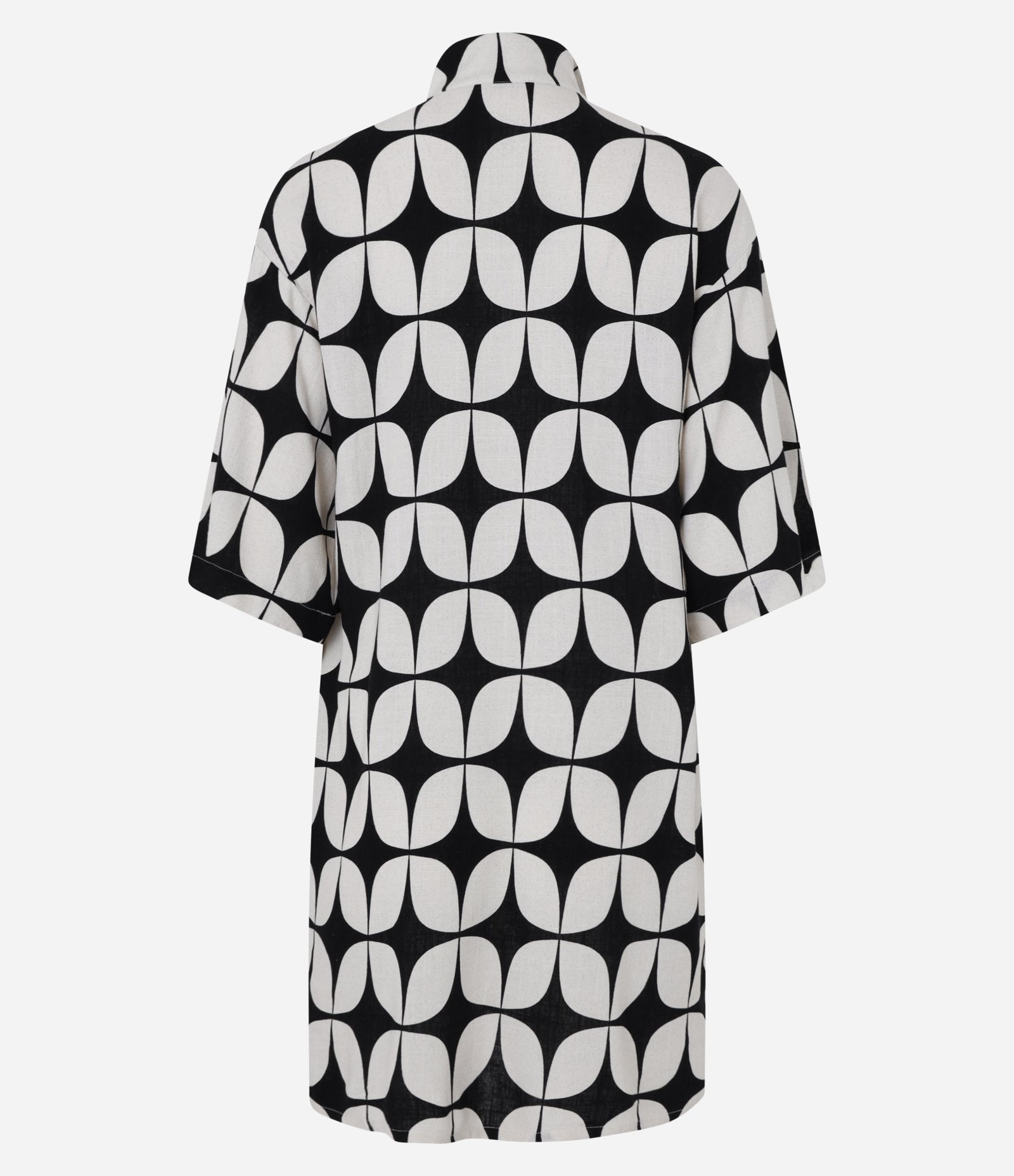 Vestido Curto em Viscolinho com Estampa Geométrica Preto/Off White 6