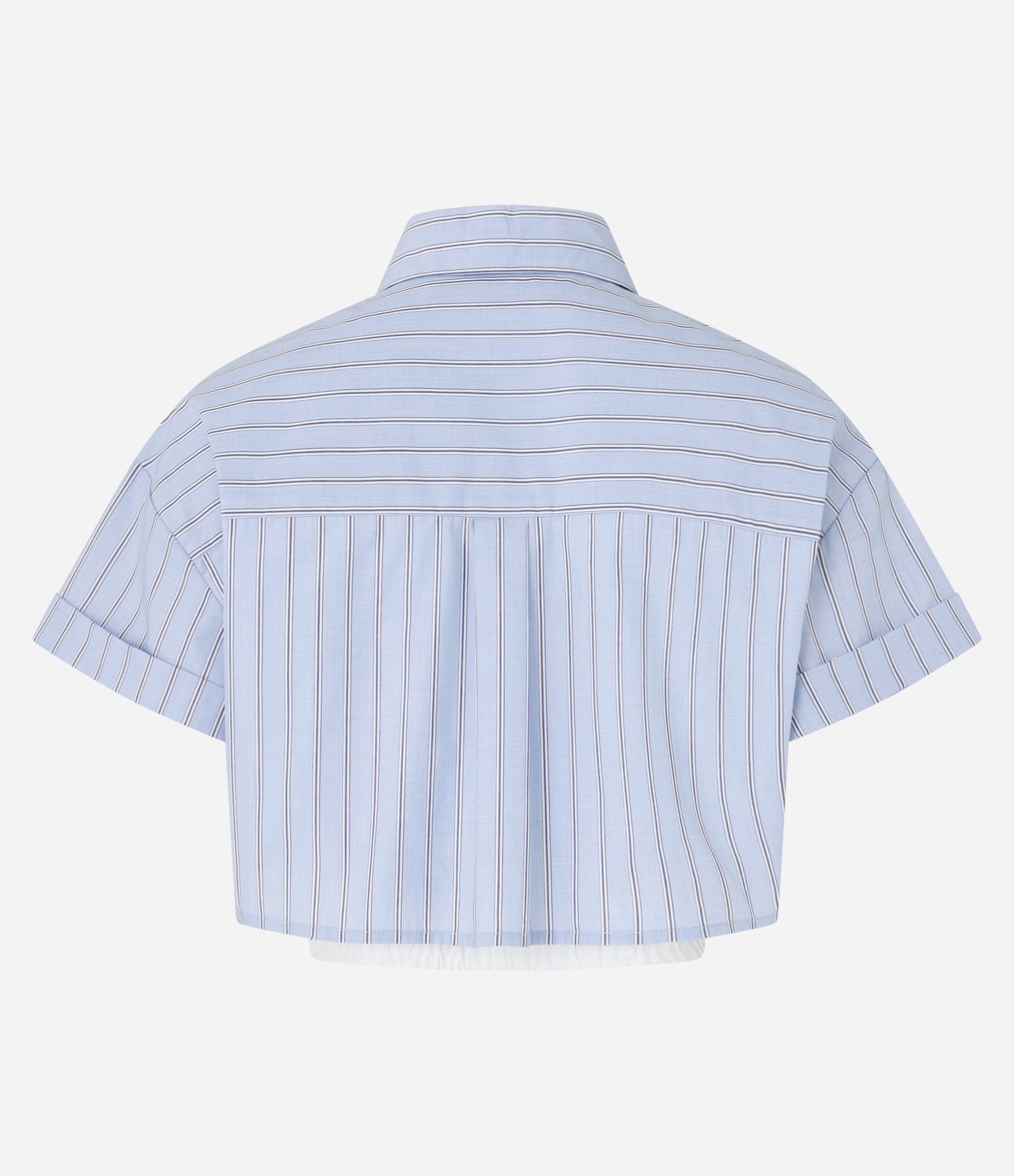 Camisa Cropped em Tricoline com Estampa Listrada Azul 6