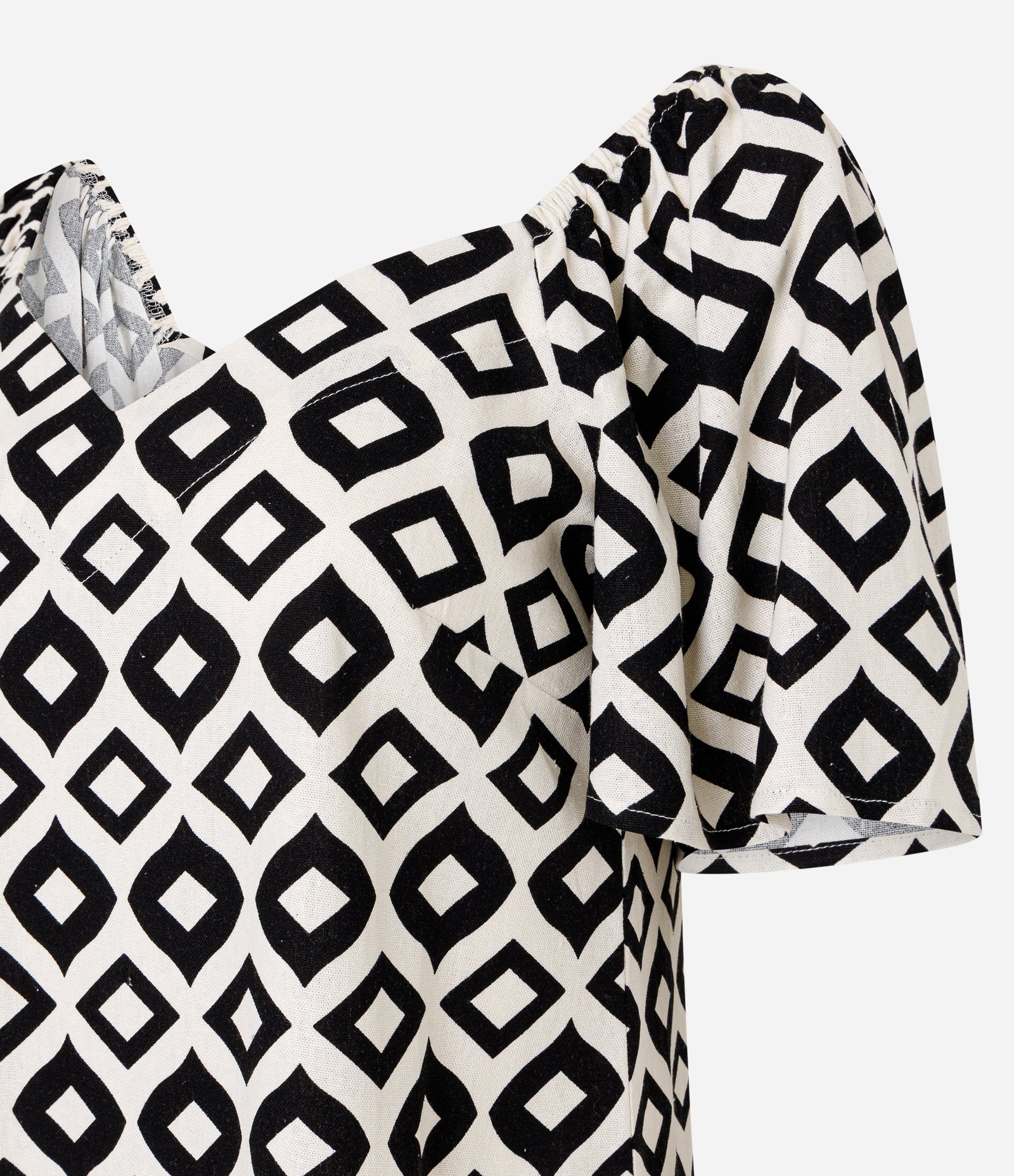 Vestido Curto em Viscose e Linho com Estampa Geométrica Preto/Branco 5