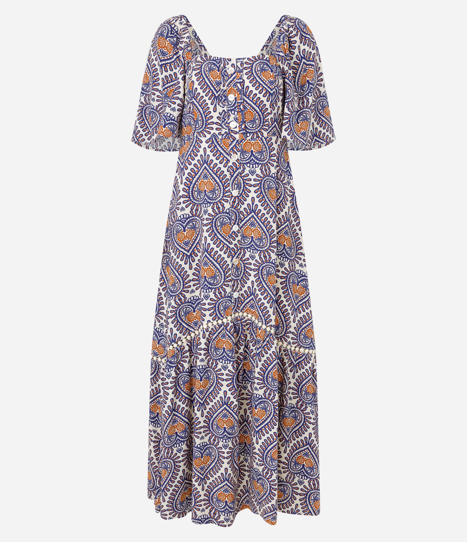 Vestido Long Midi em Viscose com Estampa de Abacaxi e Manga Evasê Multicores 7