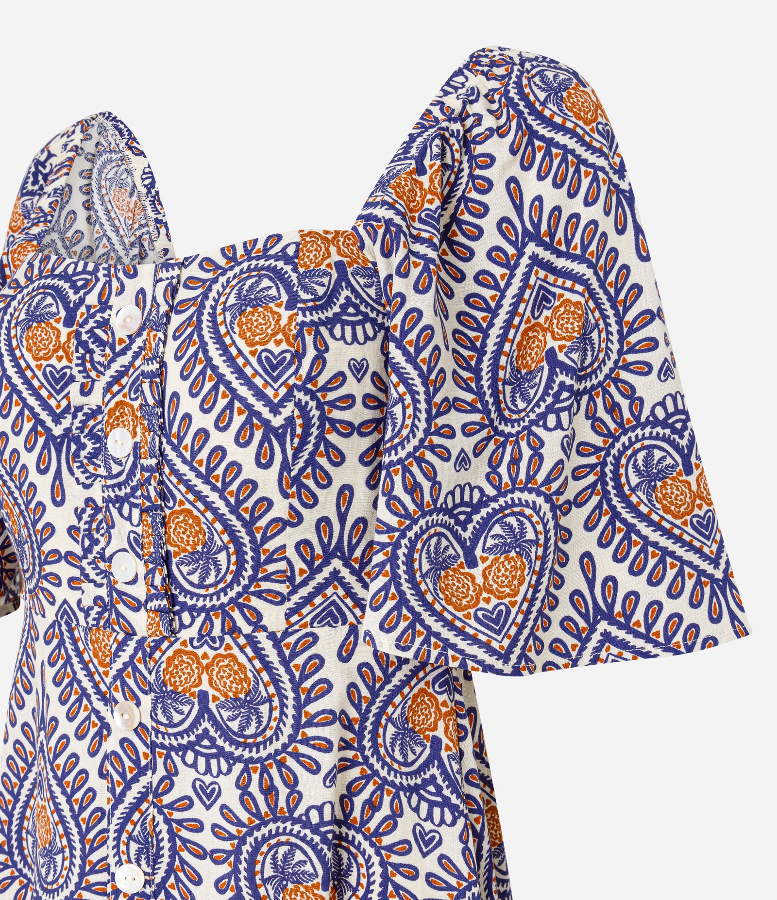 Vestido Long Midi em Viscose com Estampa de Abacaxi e Manga Evasê Multicores 8