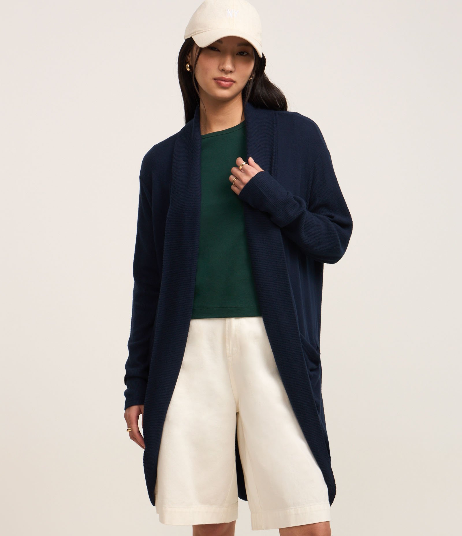 Cardigan Básico Longo em Tricô com Abertura Total Azul Marinho 1