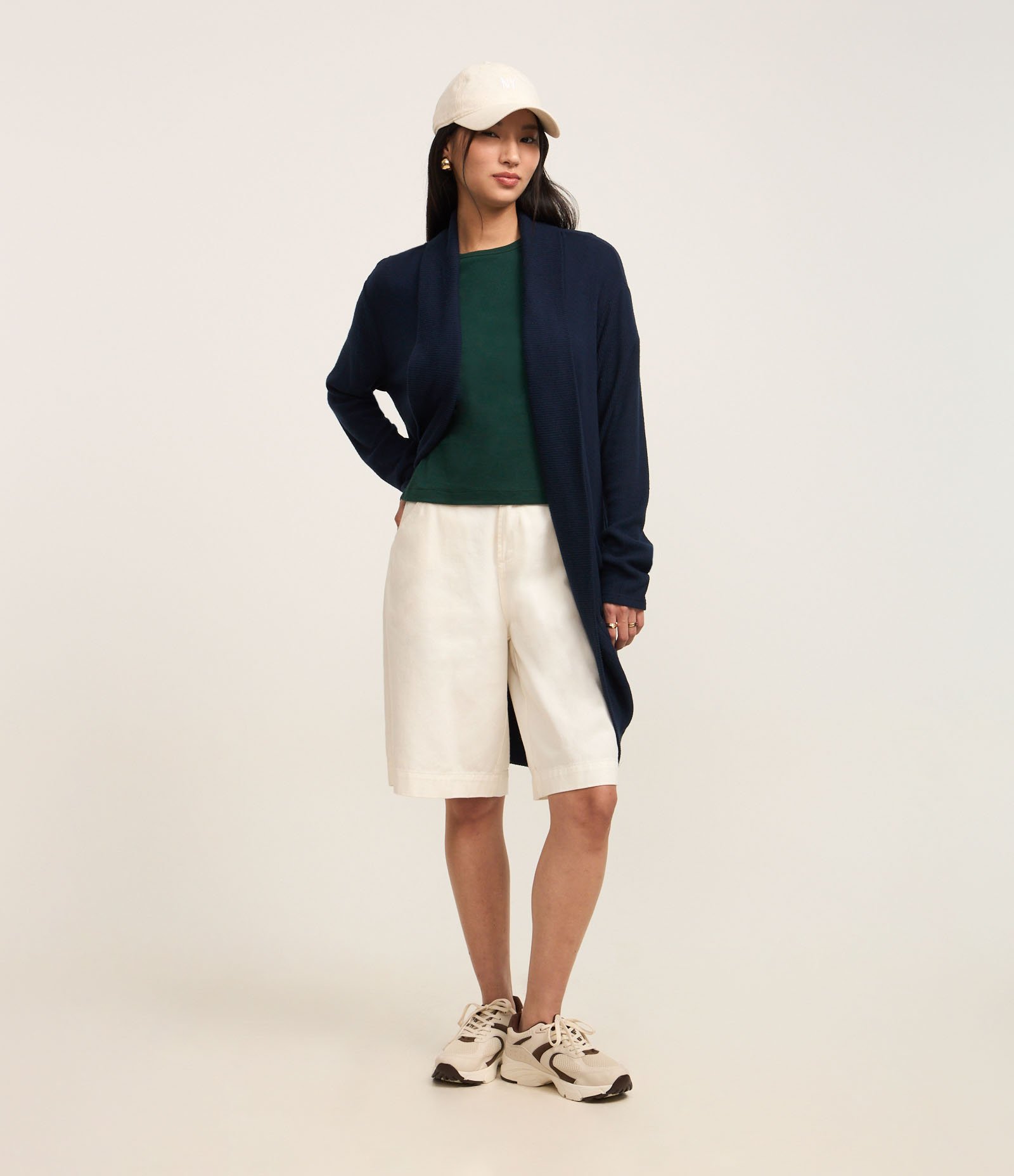 Cardigan Básico Longo em Tricô com Abertura Total Azul Marinho 2