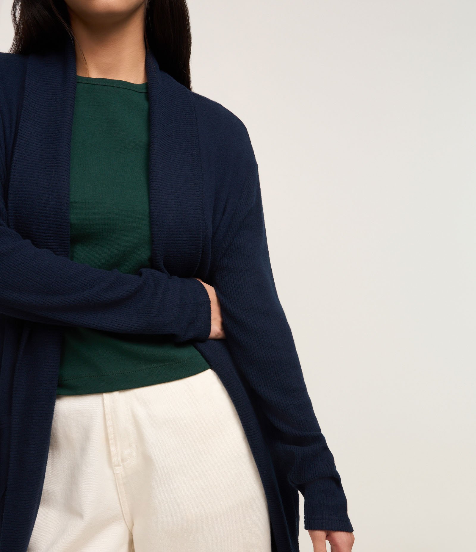 Cardigan Básico Longo em Tricô com Abertura Total Azul Marinho 4