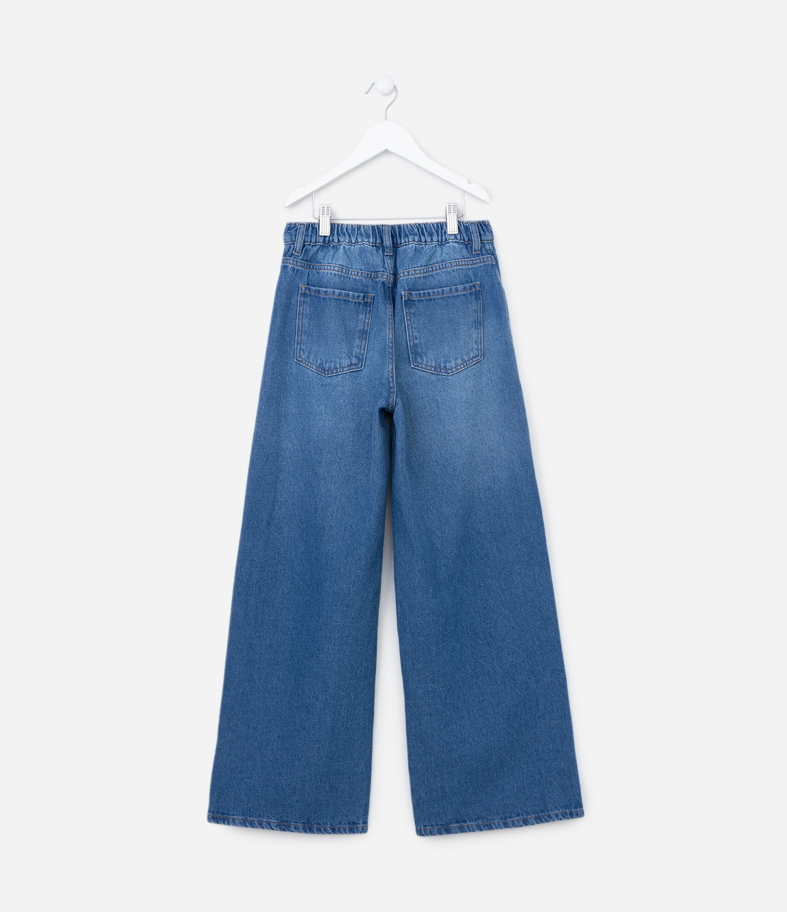 Calça Wide Leg Infantil em Jeans com Bolsinhos - Tam 5 a 14 Anos Azul 2