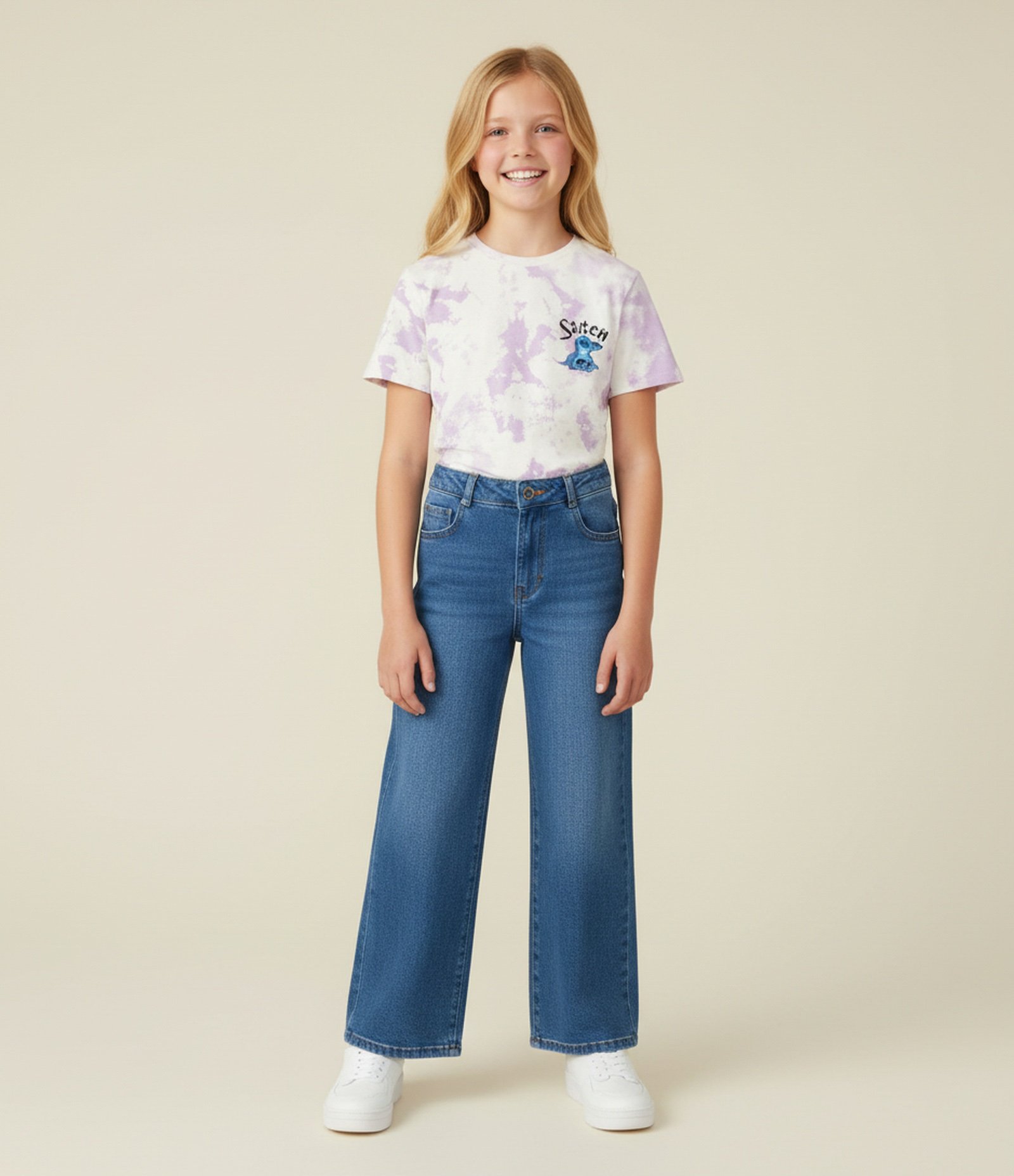 Calça Wide Leg Infantil em Jeans com Bolsinhos - Tam 5 a 14 Anos Azul 1