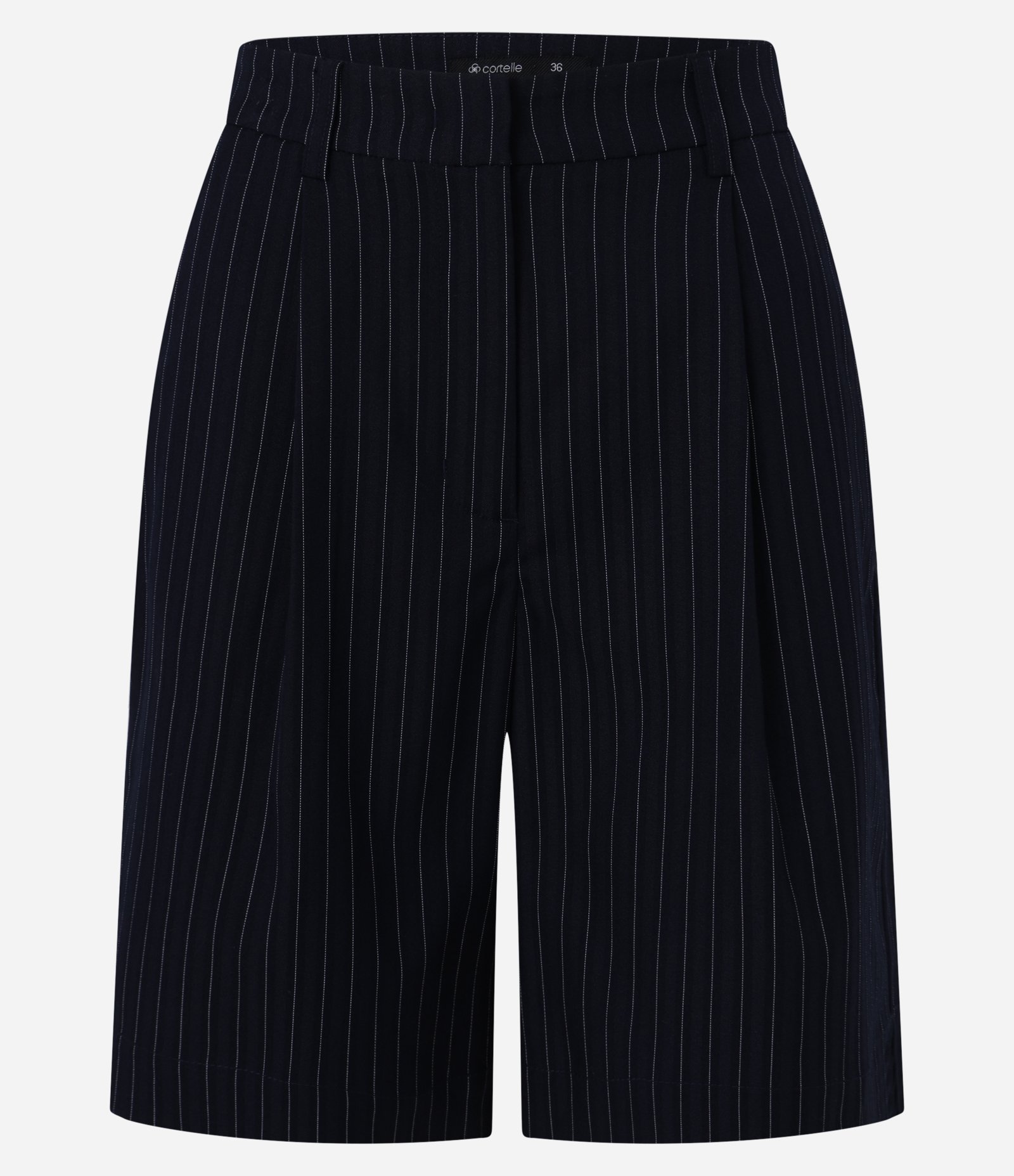 Bermuda Alfaiatada com Listras Riscas de Giz Metalizadas Azul Escuro 7