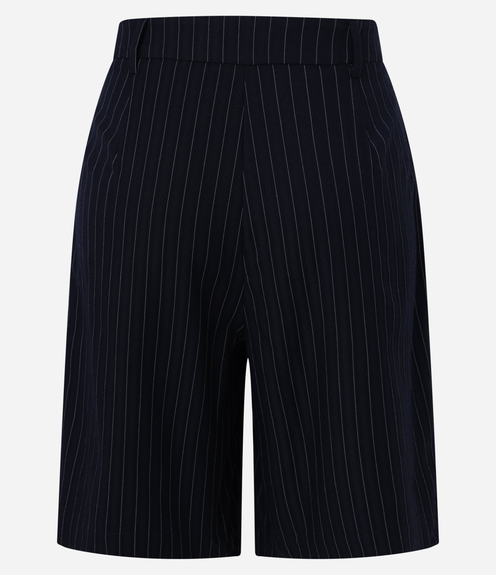 Bermuda Alfaiatada com Listras Riscas de Giz Metalizadas Azul Escuro 8