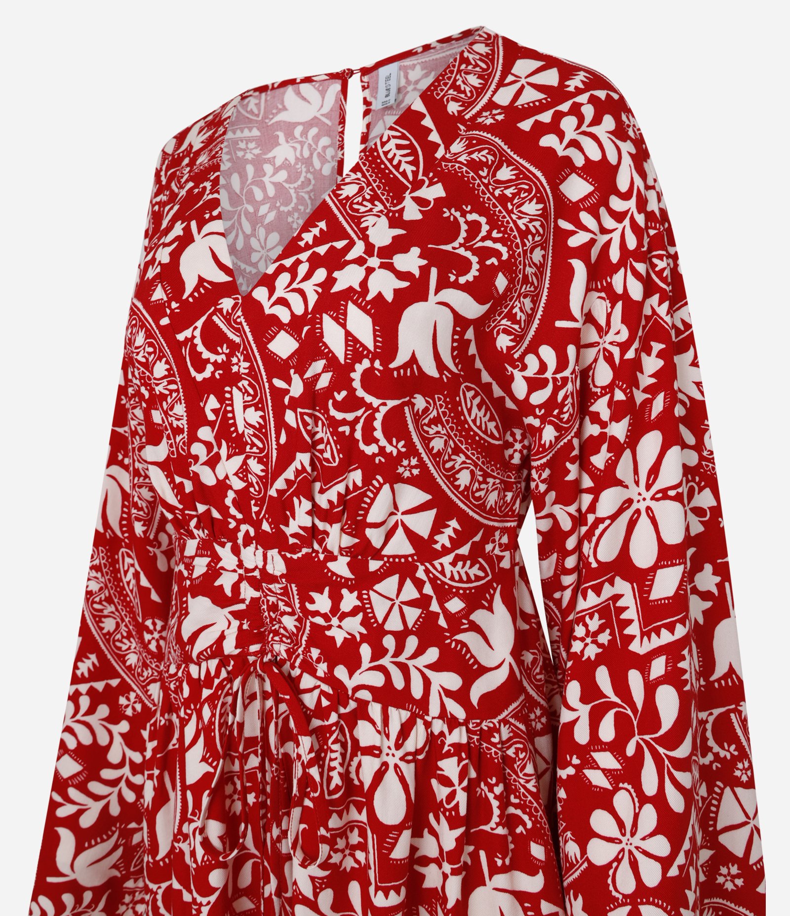 Macaquinho em Twill com Estampa Floral e Franzido na Cintura Vermelho 6