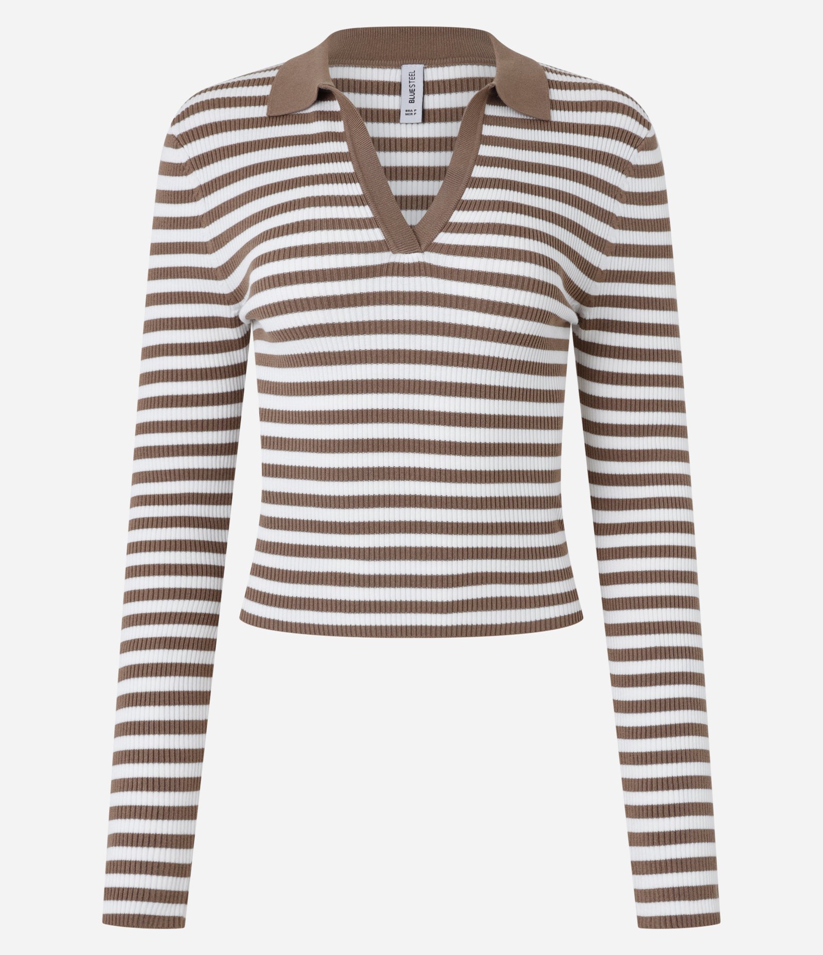 Blusa em Tricô com Gola Polo e Listras Marrom 5