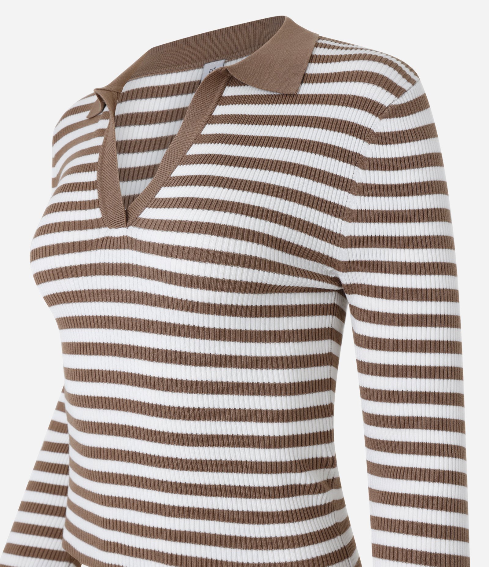 Blusa em Tricô com Gola Polo e Listras Marrom 6