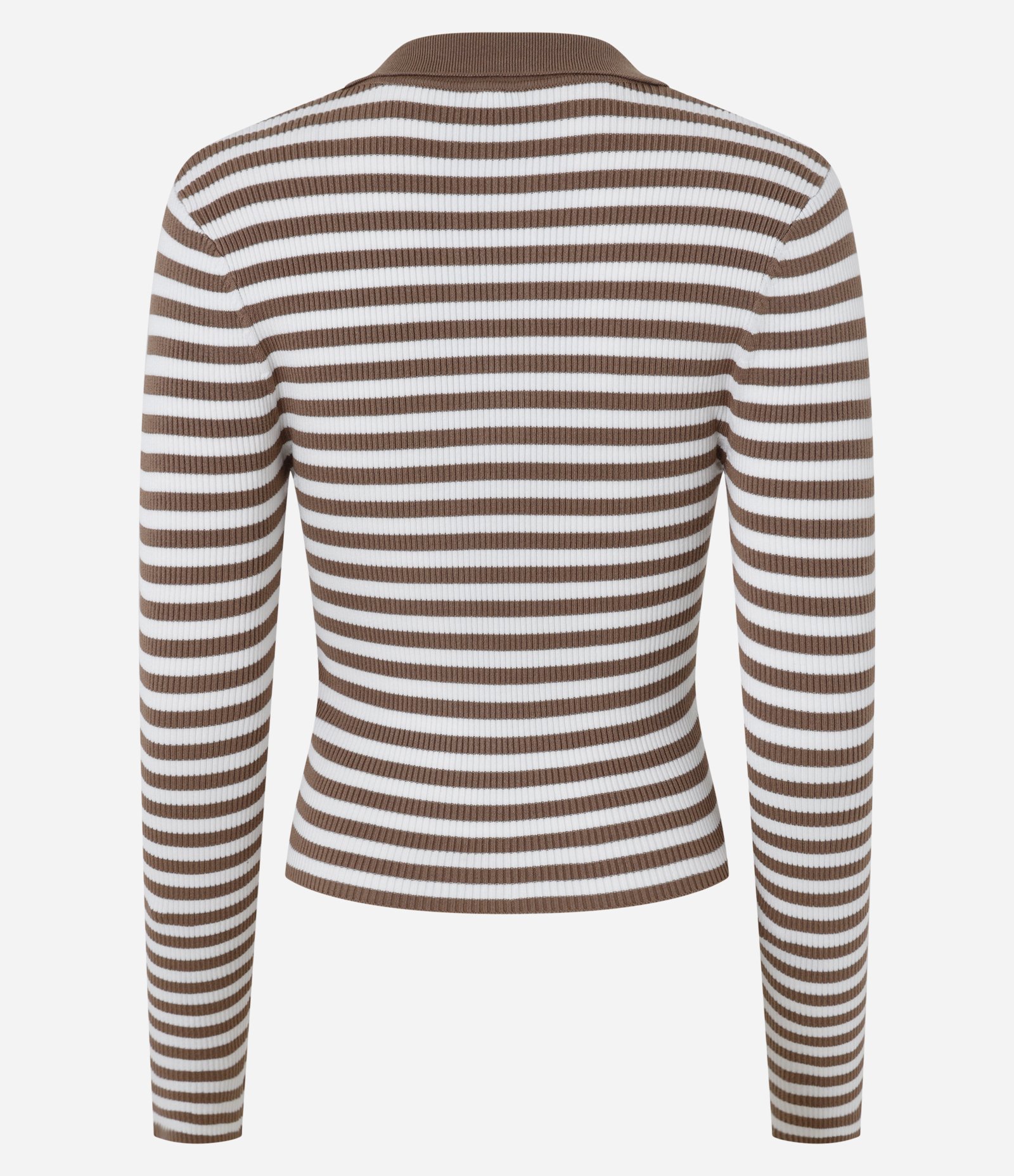Blusa em Tricô com Gola Polo e Listras Marrom 7