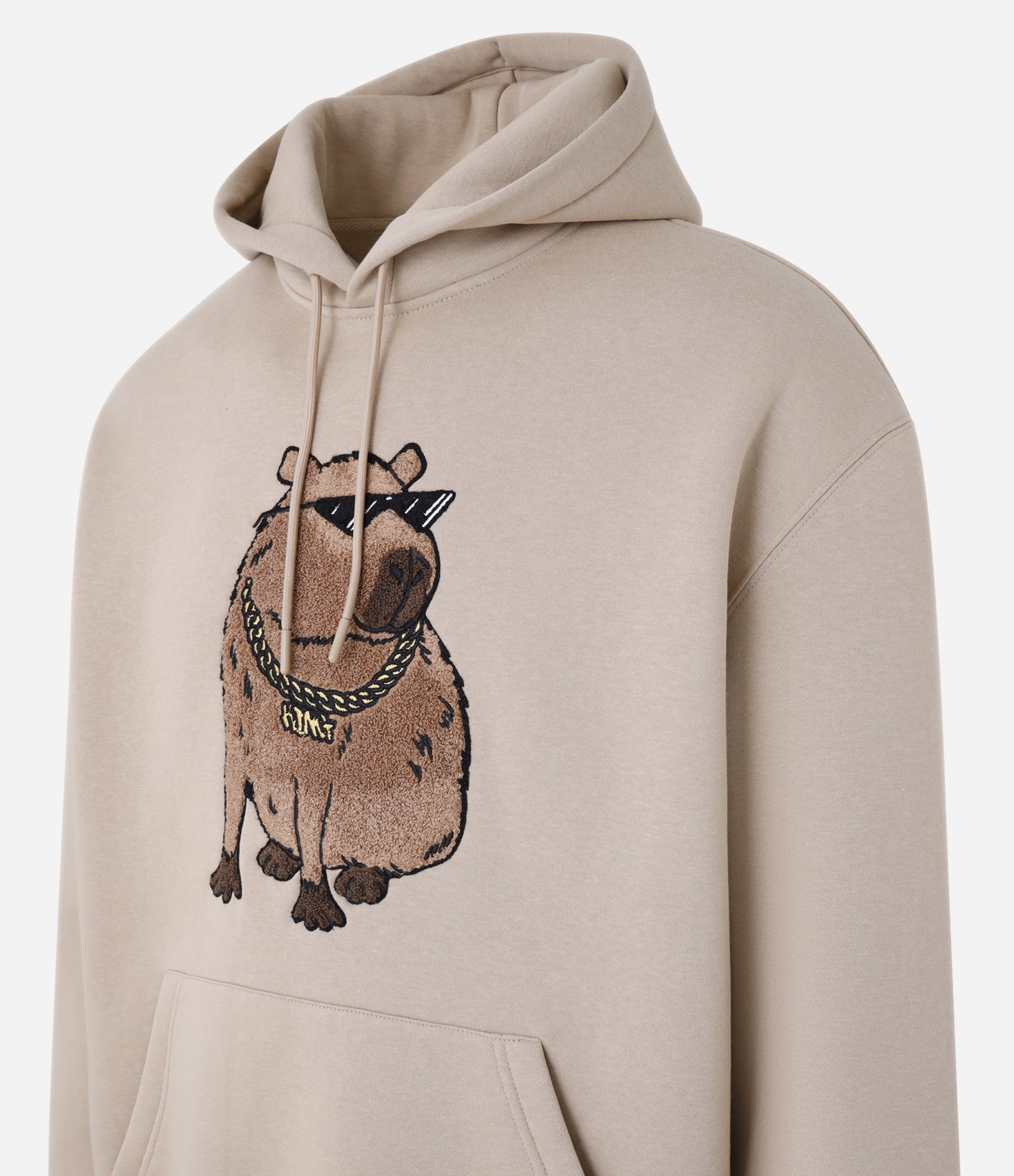 Casaco Comfort em Moletom com Estampa Capivara de Óculos Bege 6
