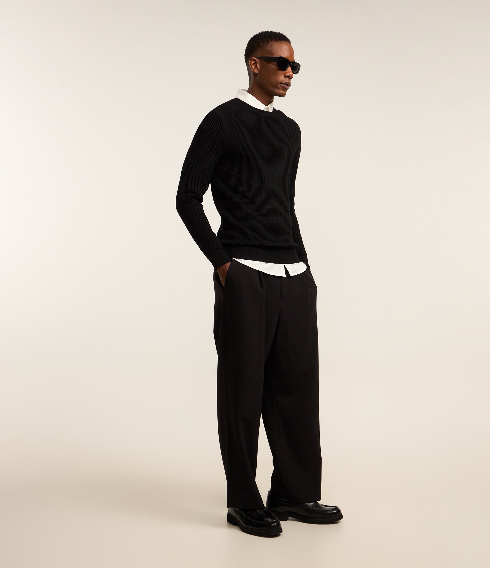 Suéter em Malha com Textura Xadrez Grid Preto 2