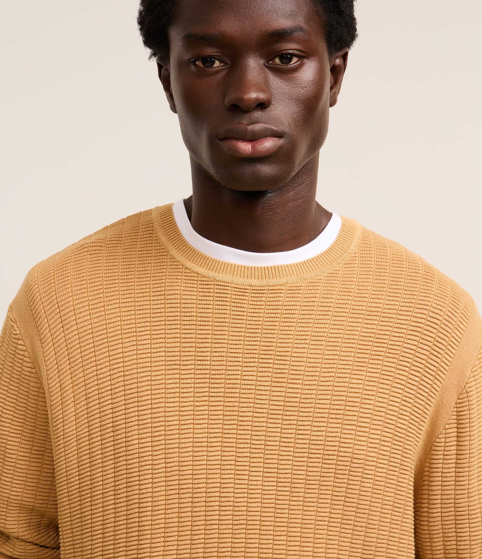 Suéter em Malha com Textura Xadrez Grid Marrom 8