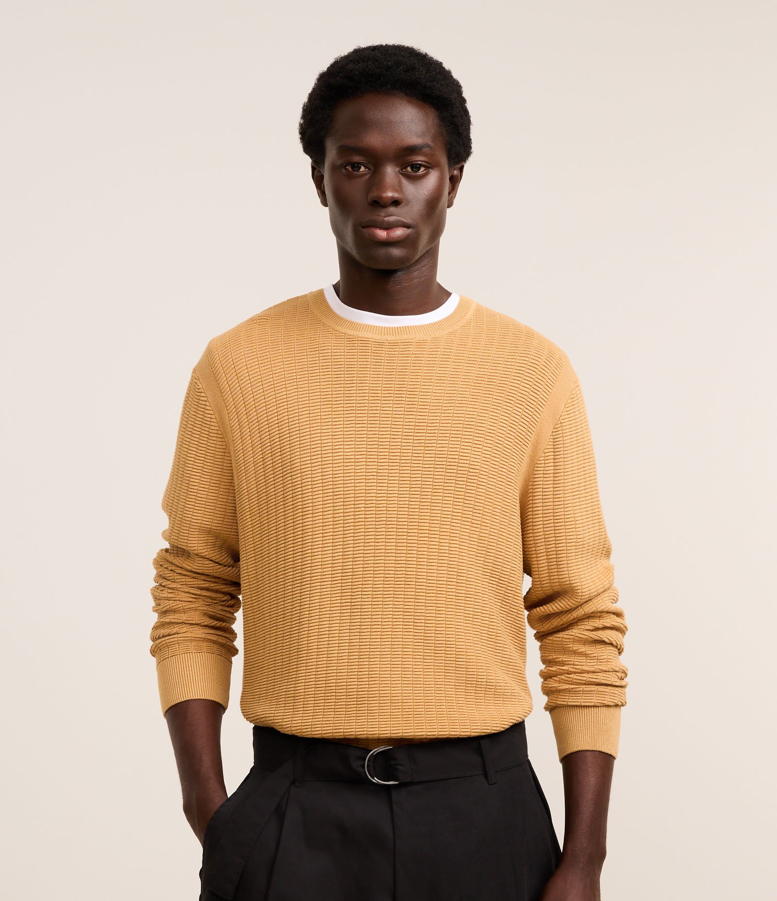 Suéter em Malha com Textura Xadrez Grid Marrom 1