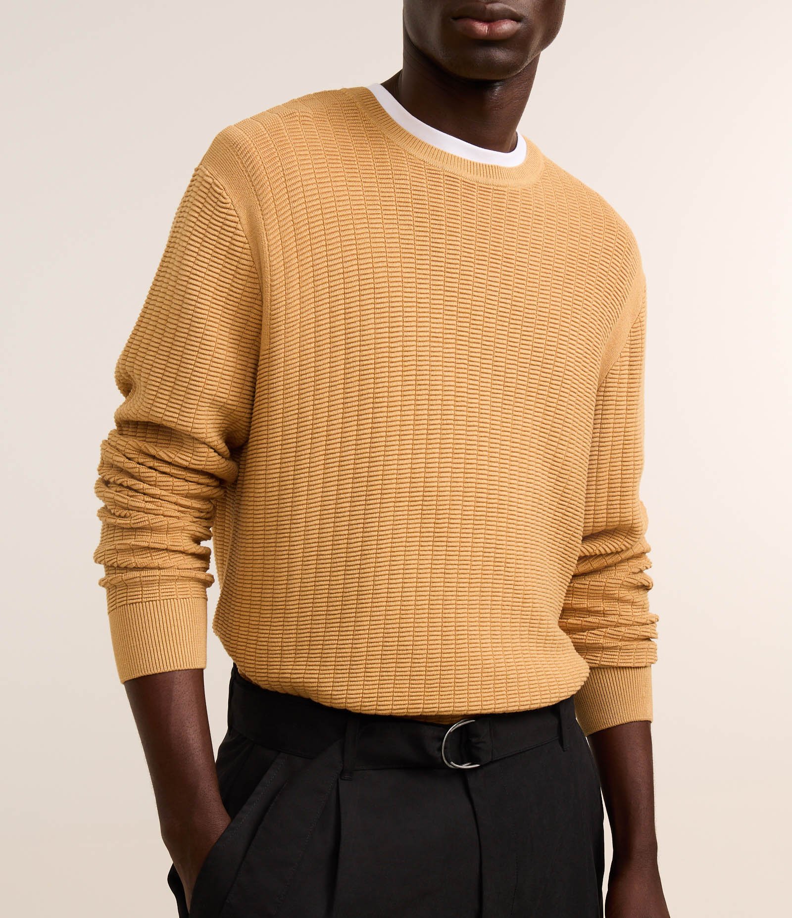 Suéter em Malha com Textura Xadrez Grid Marrom 4