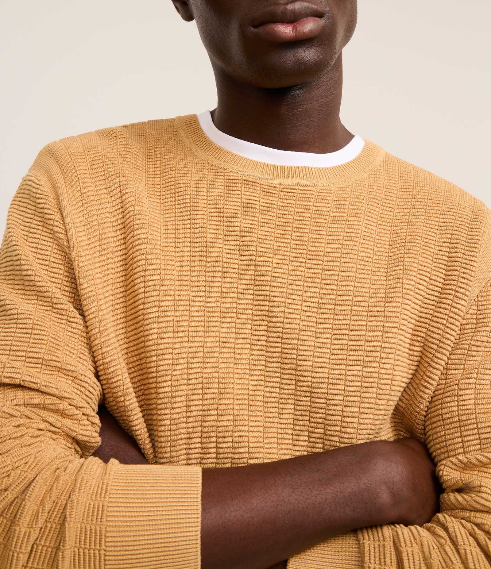 Suéter em Malha com Textura Xadrez Grid Marrom 5