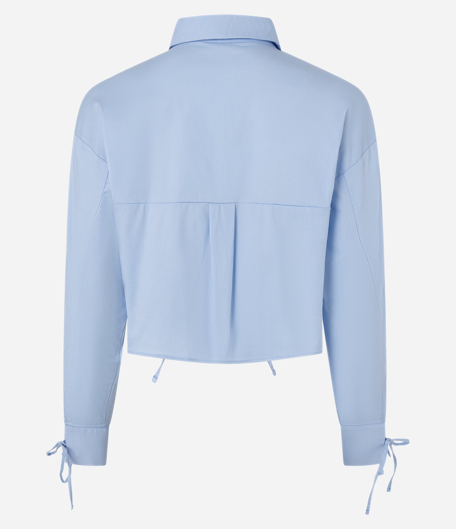 Blusa em Tricoline com Lacinhos Frontais e nos Punhos Azul 5