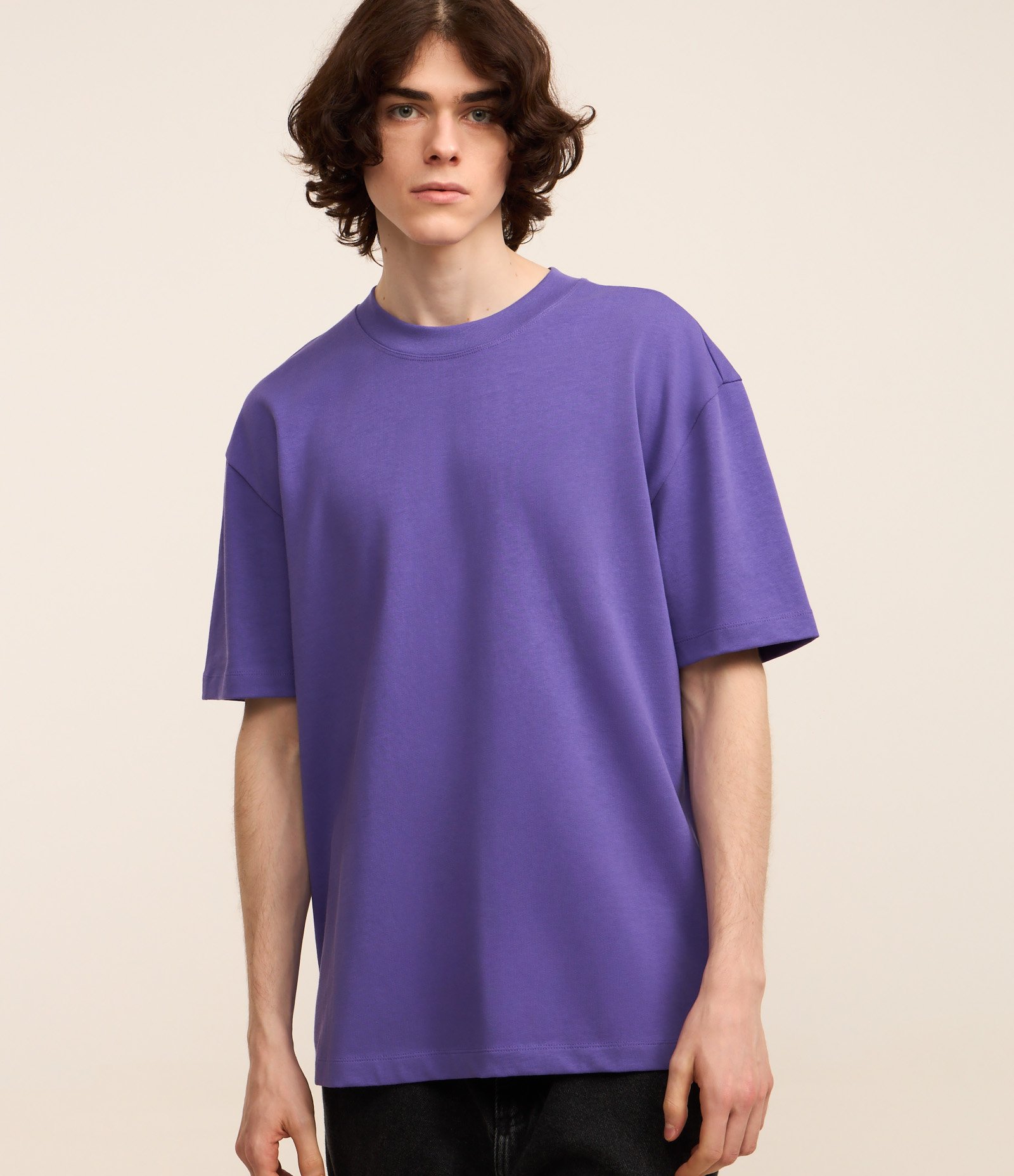 Camiseta Relaxed em Algodão com Efeito Pesado Roxo 1