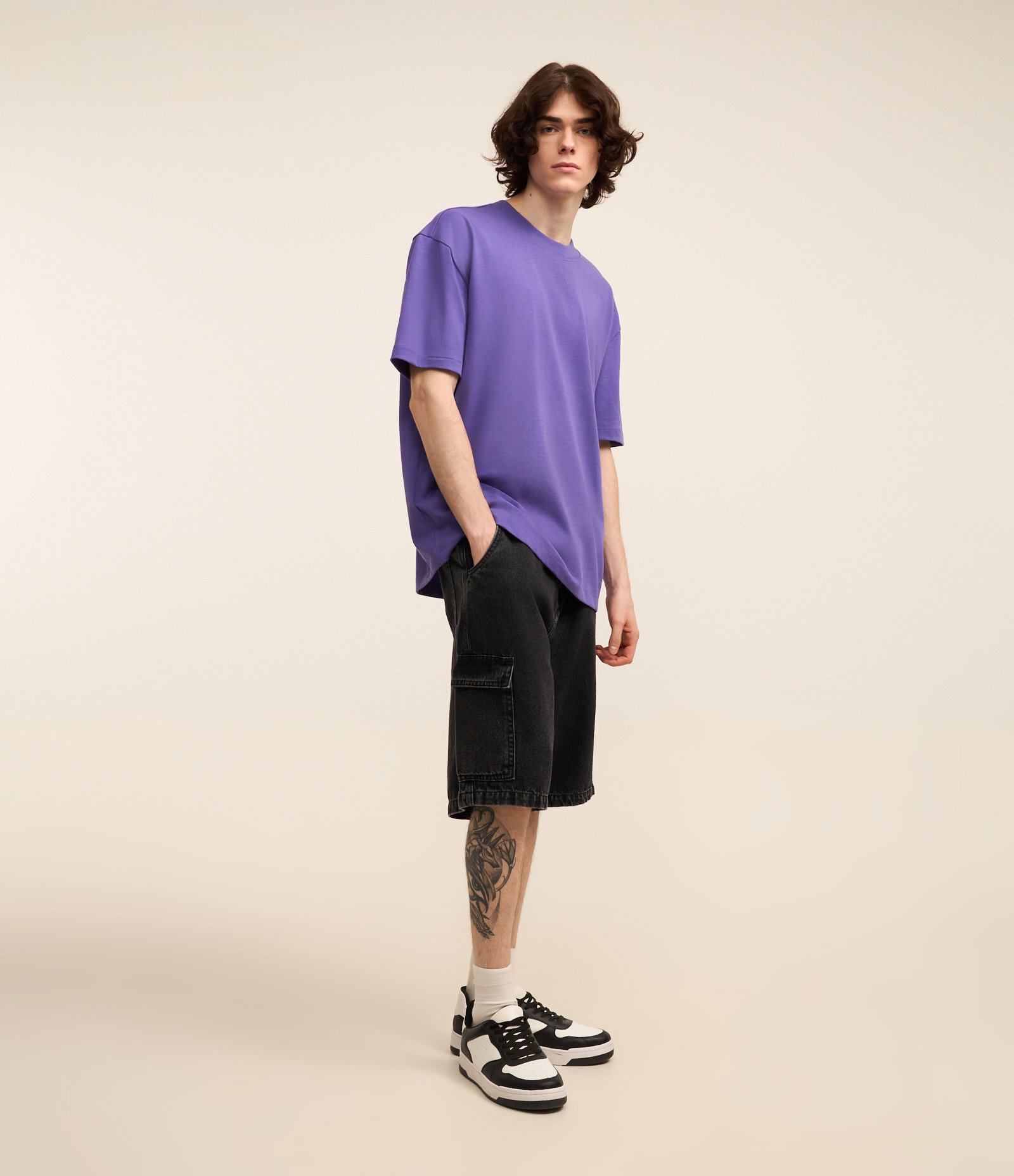 Camiseta Relaxed em Algodão com Efeito Pesado Roxo 2