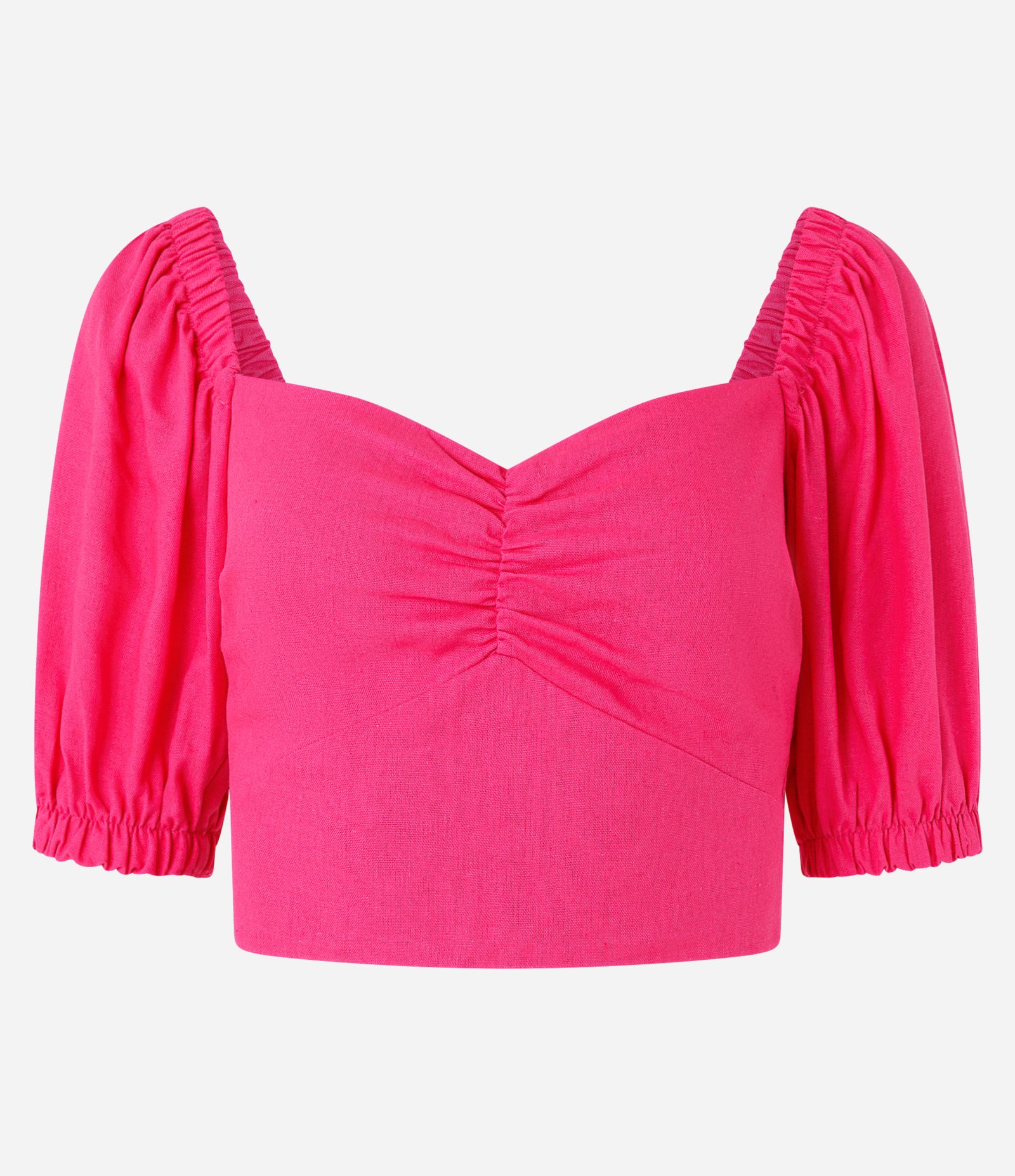 Blusa Cropped em Viscolinho com Manga Bufante Rosa 5