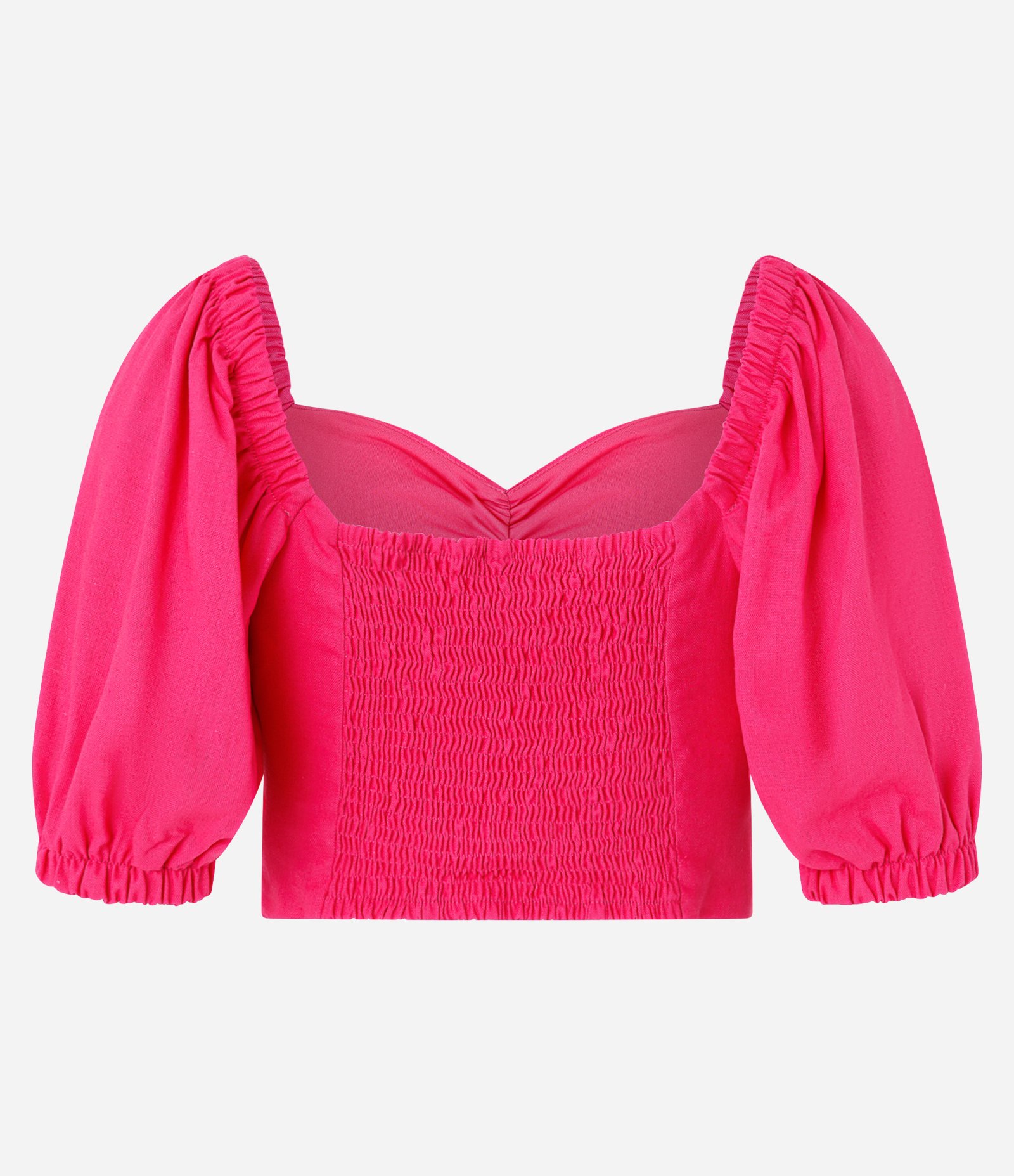 Blusa Cropped em Viscolinho com Manga Bufante Rosa 6