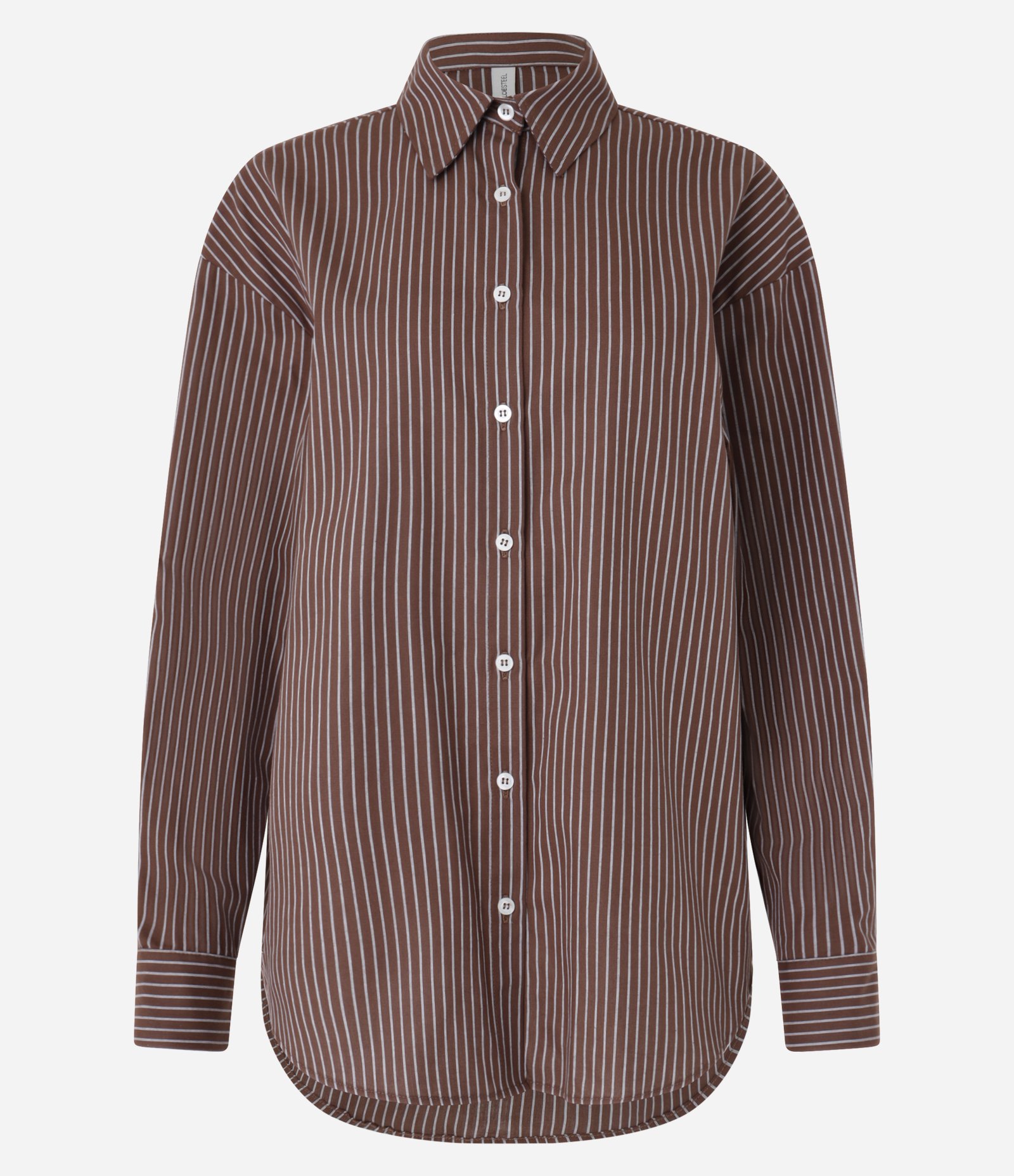Camisa Oversized em Tricoline com Listras em Fio Tinto Marrom 1