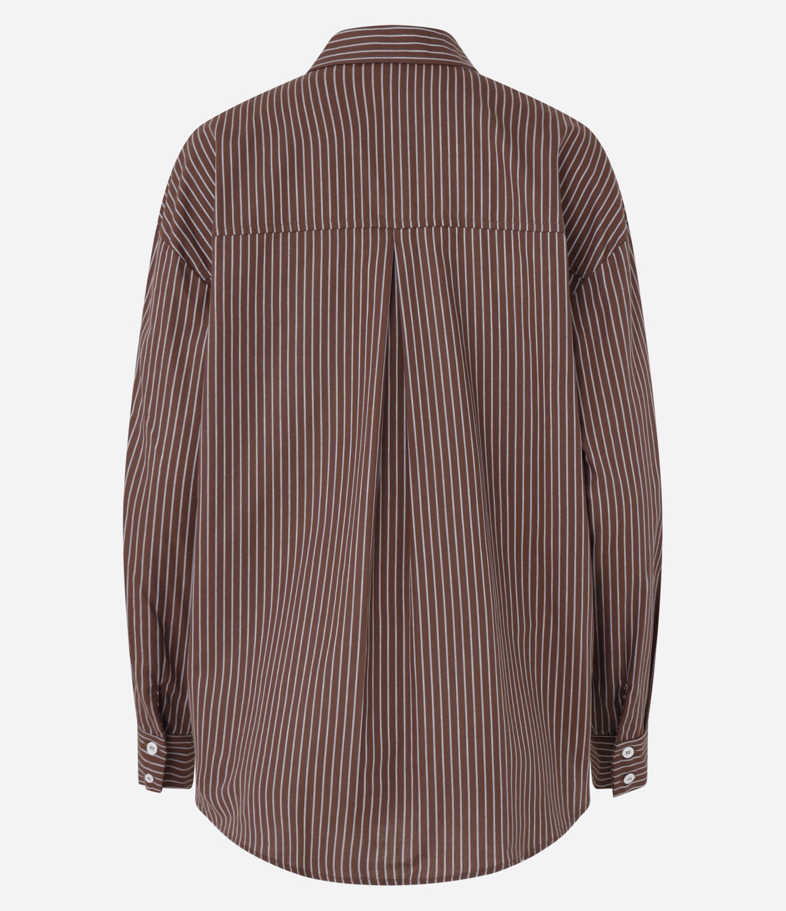 Camisa Oversized em Tricoline com Listras em Fio Tinto Marrom 2