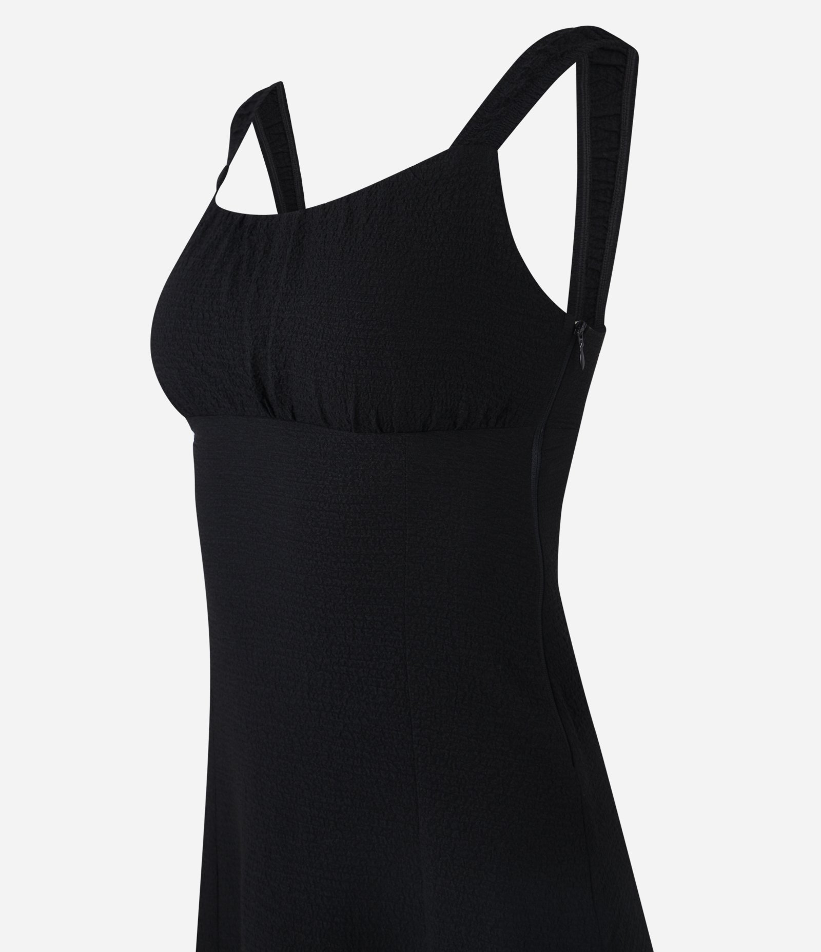 Vestido Curto em Crepe Enrugadinho e Zíper Lateral Preto 5