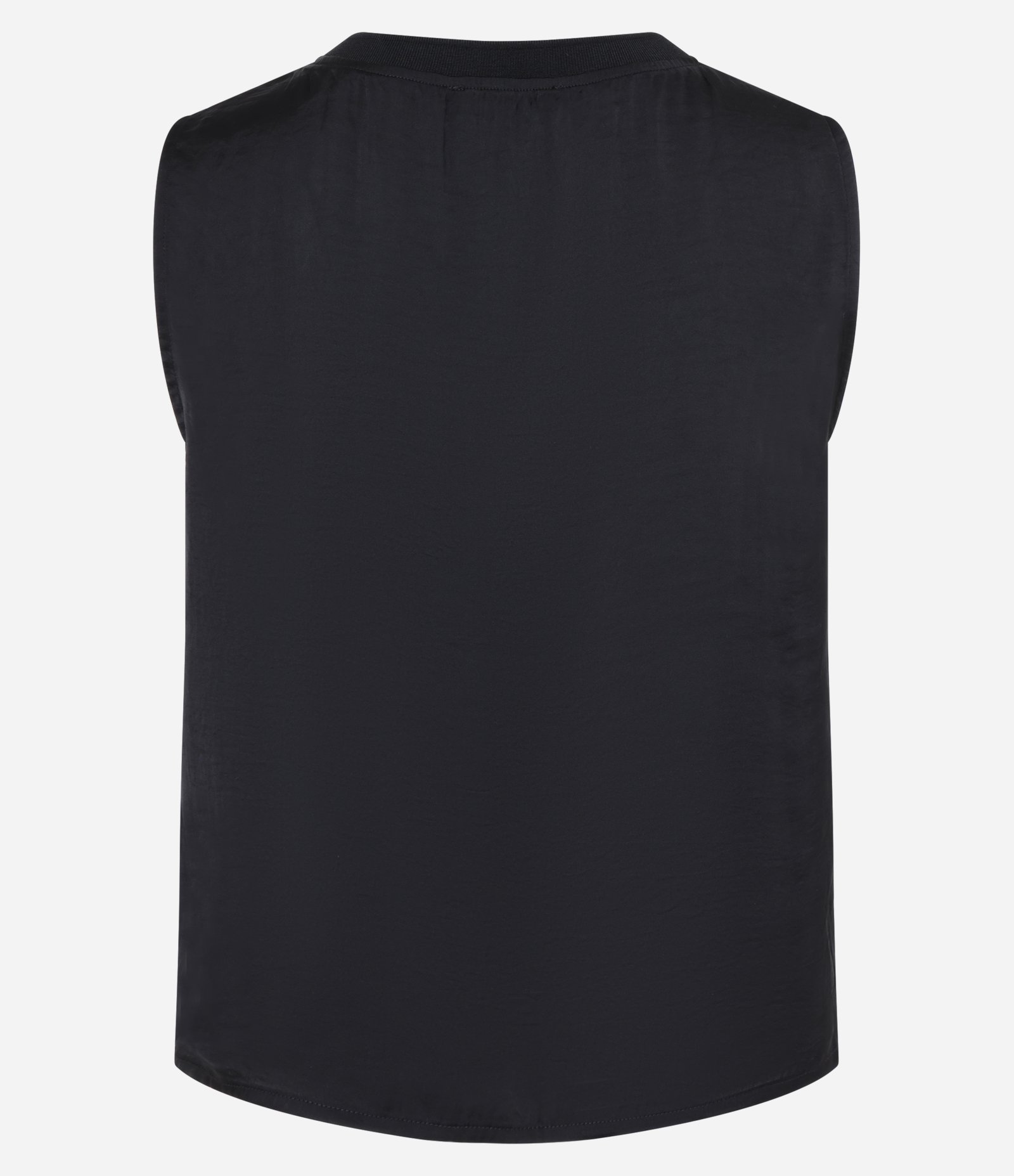 Blusa Acetinada Sem Manga com Ribana na Gola Redonda Preto 2