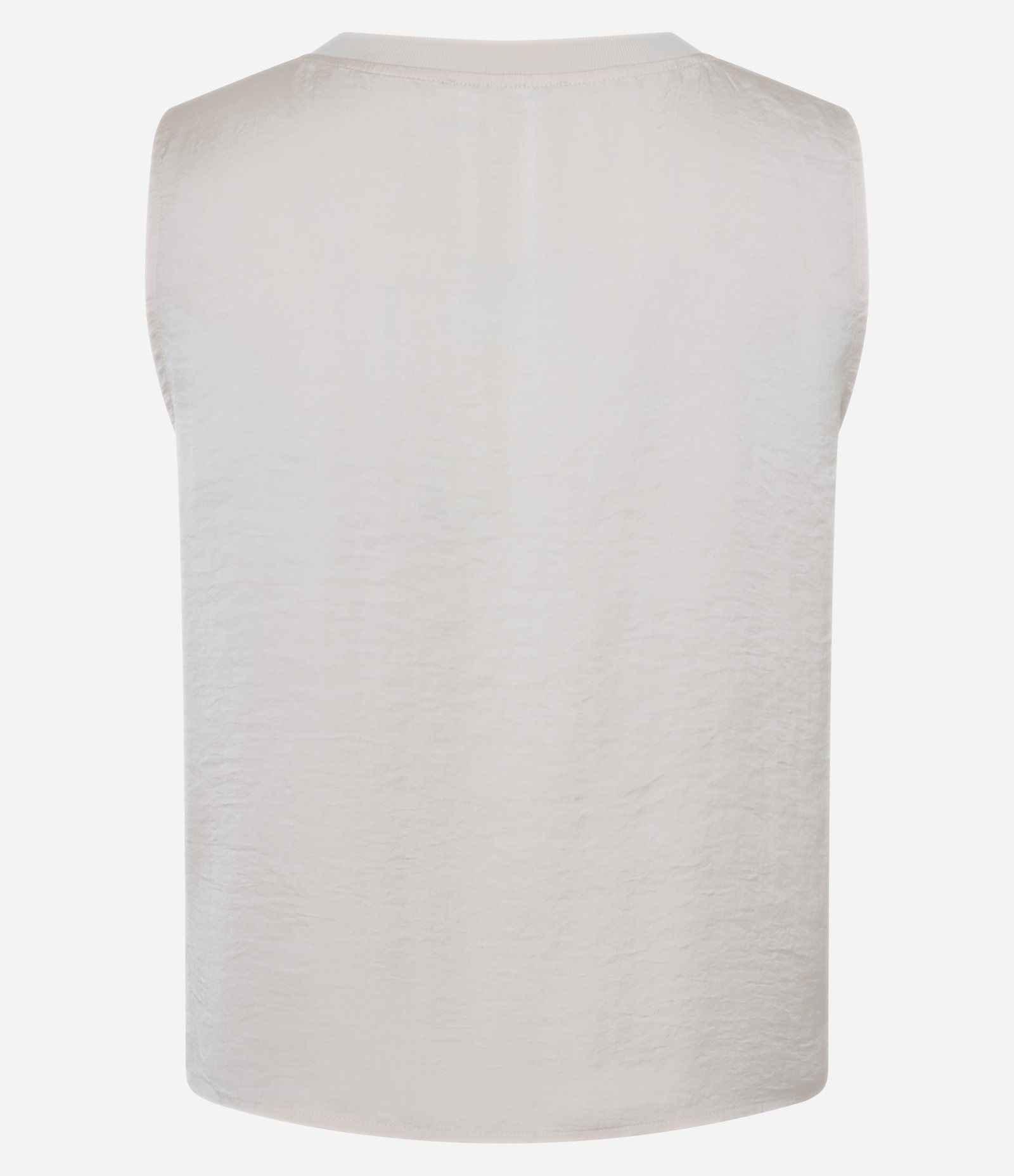 Blusa Acetinada Sem Manga com Ribana na Gola Redonda Bege 2