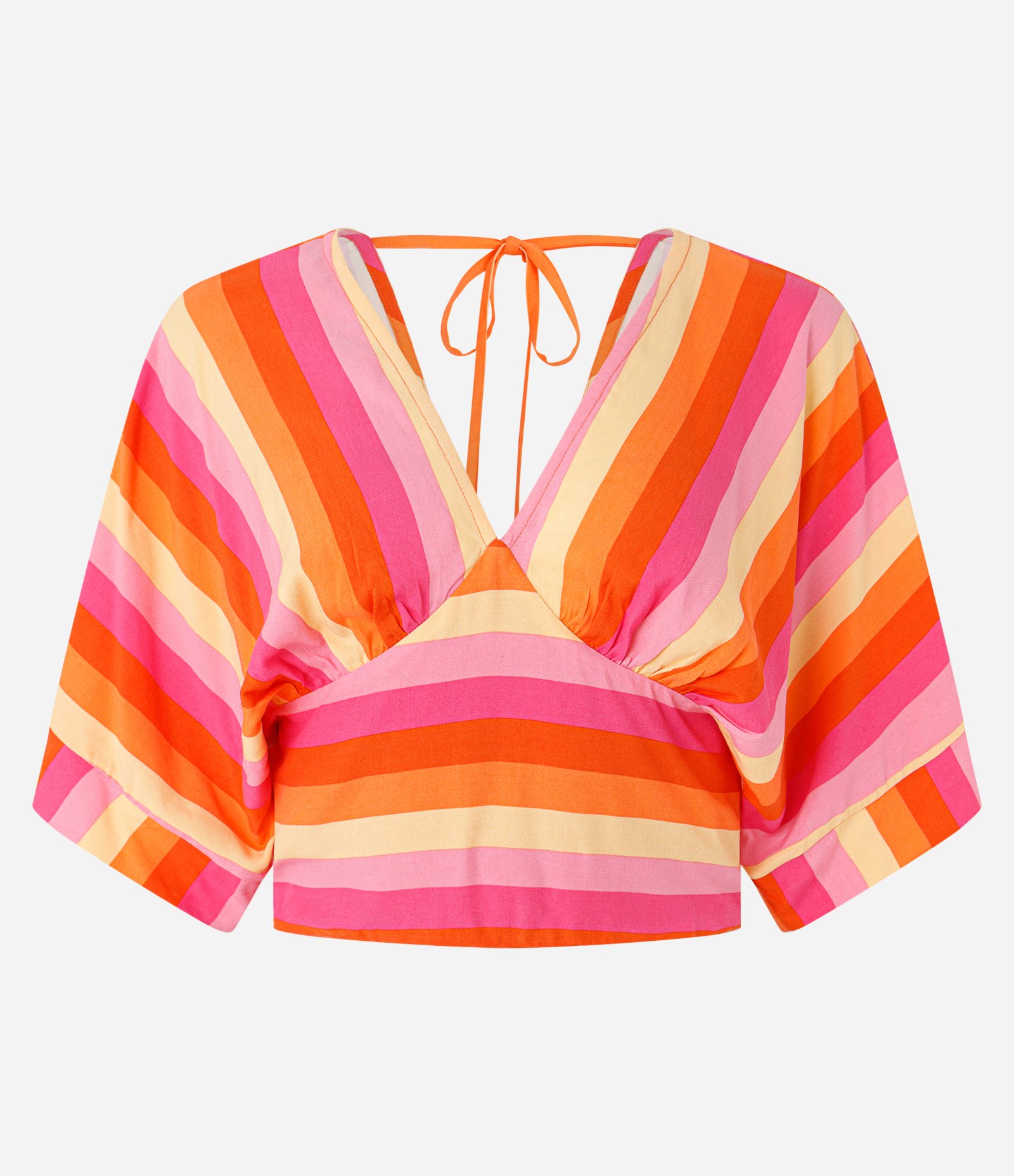Blusa Cropped em Viscose com Estampa Listrada e Amarração nas Costas Rosa 5