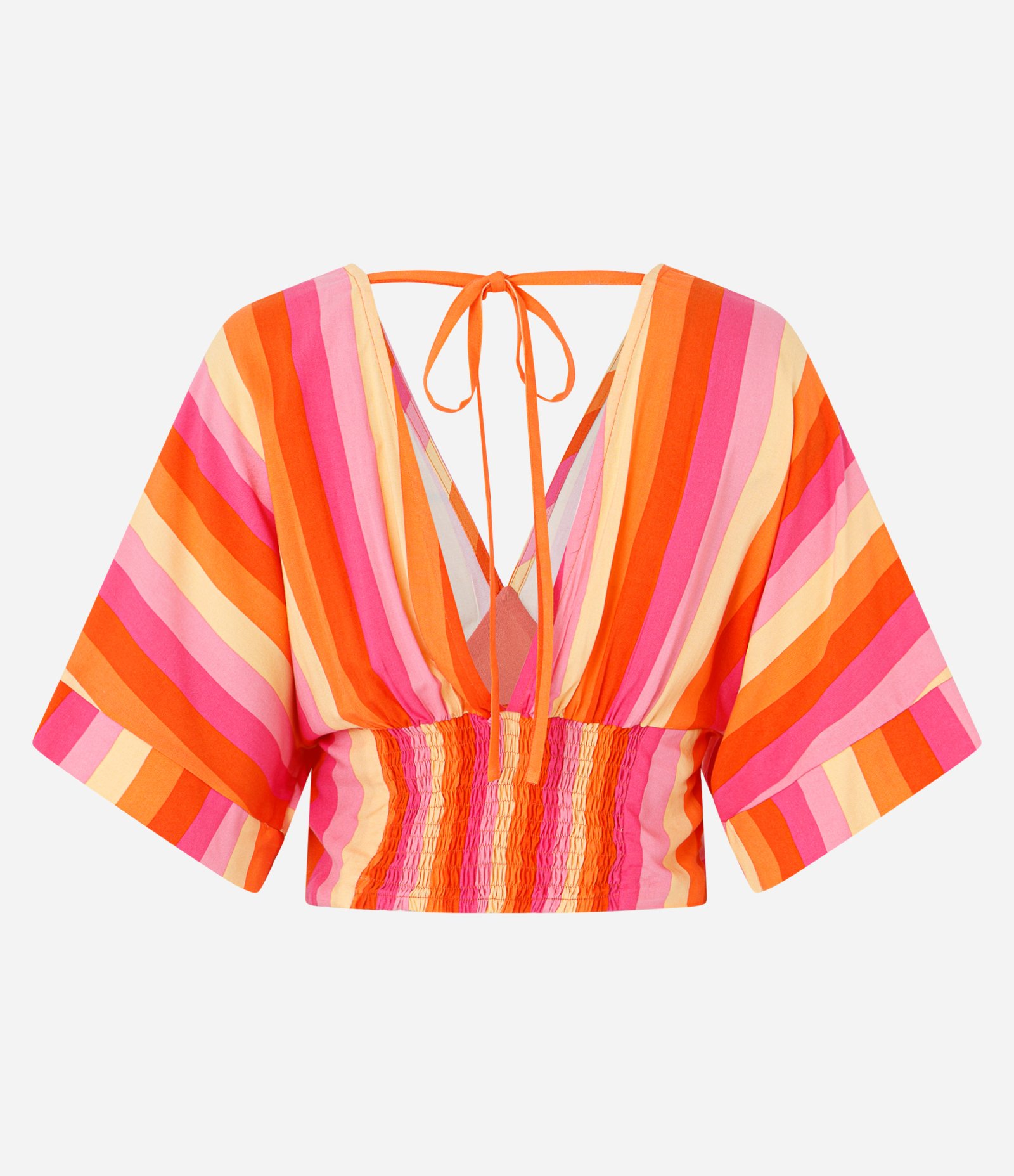 Blusa Cropped em Viscose com Estampa Listrada e Amarração nas Costas Rosa 6