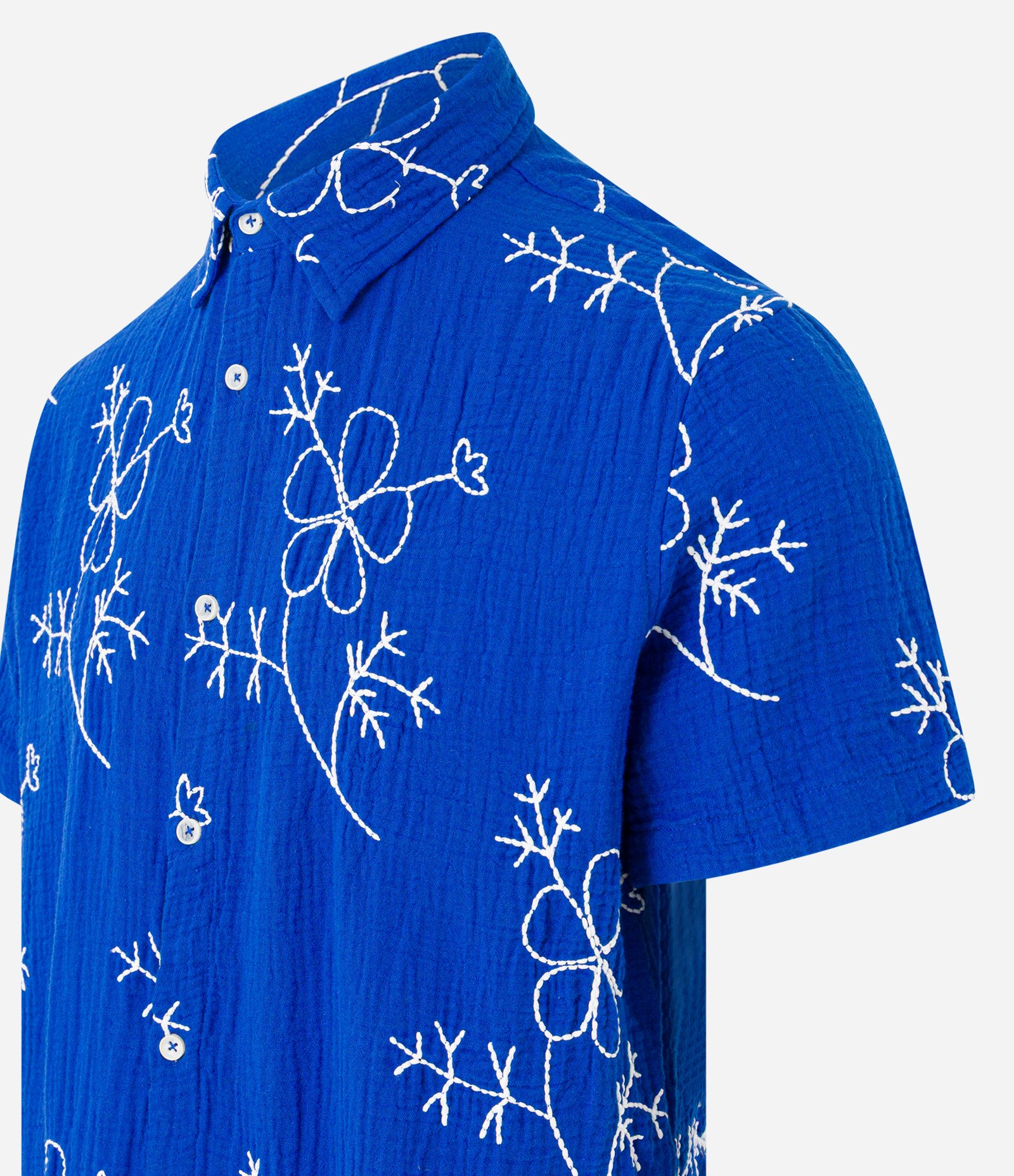 Camisa em Algodão com Bordado Floral Azul 7