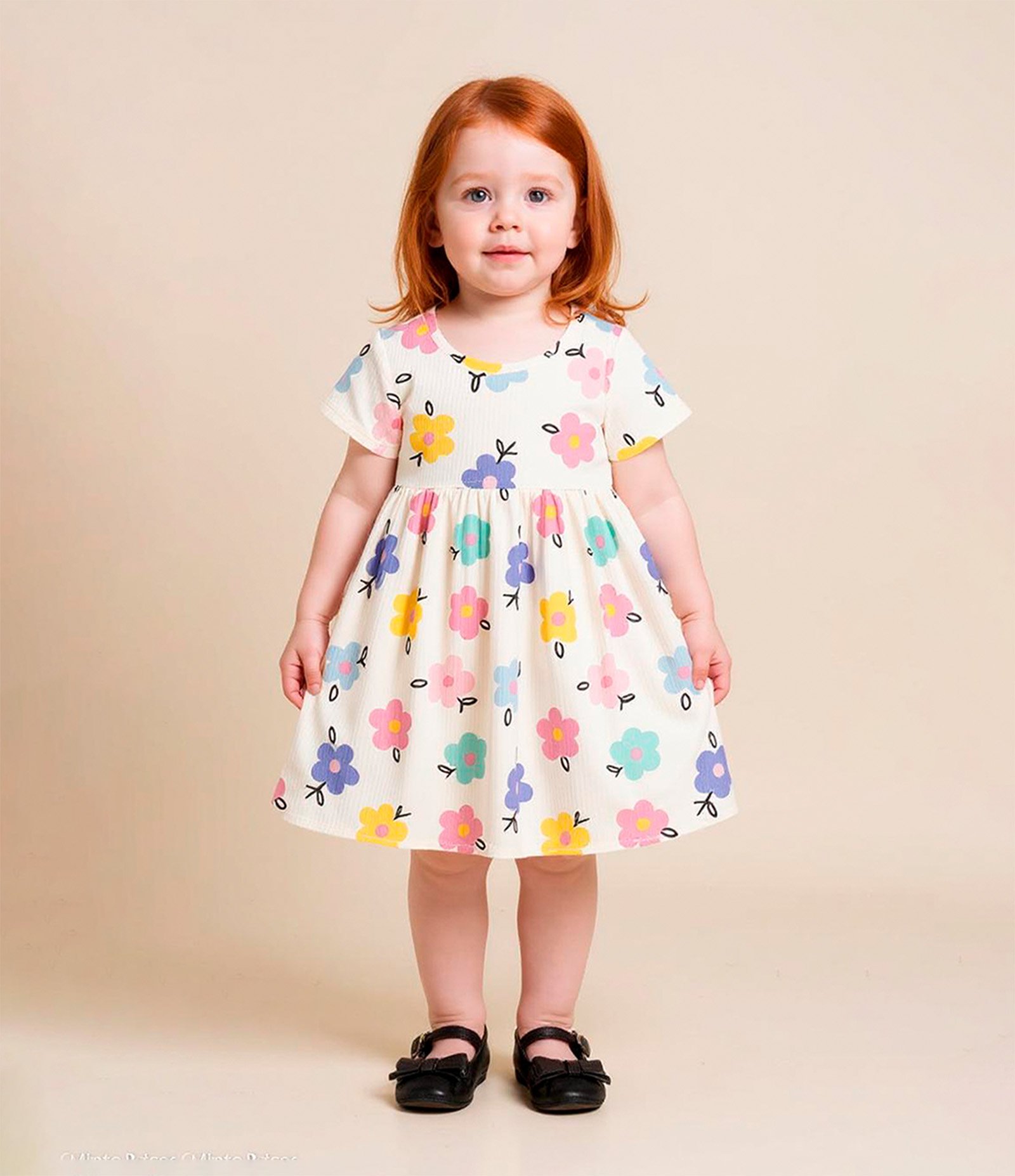 Vestido Infantil Canelado com Estampa Floral - Tam 1 a 5 Anos Multicores 1