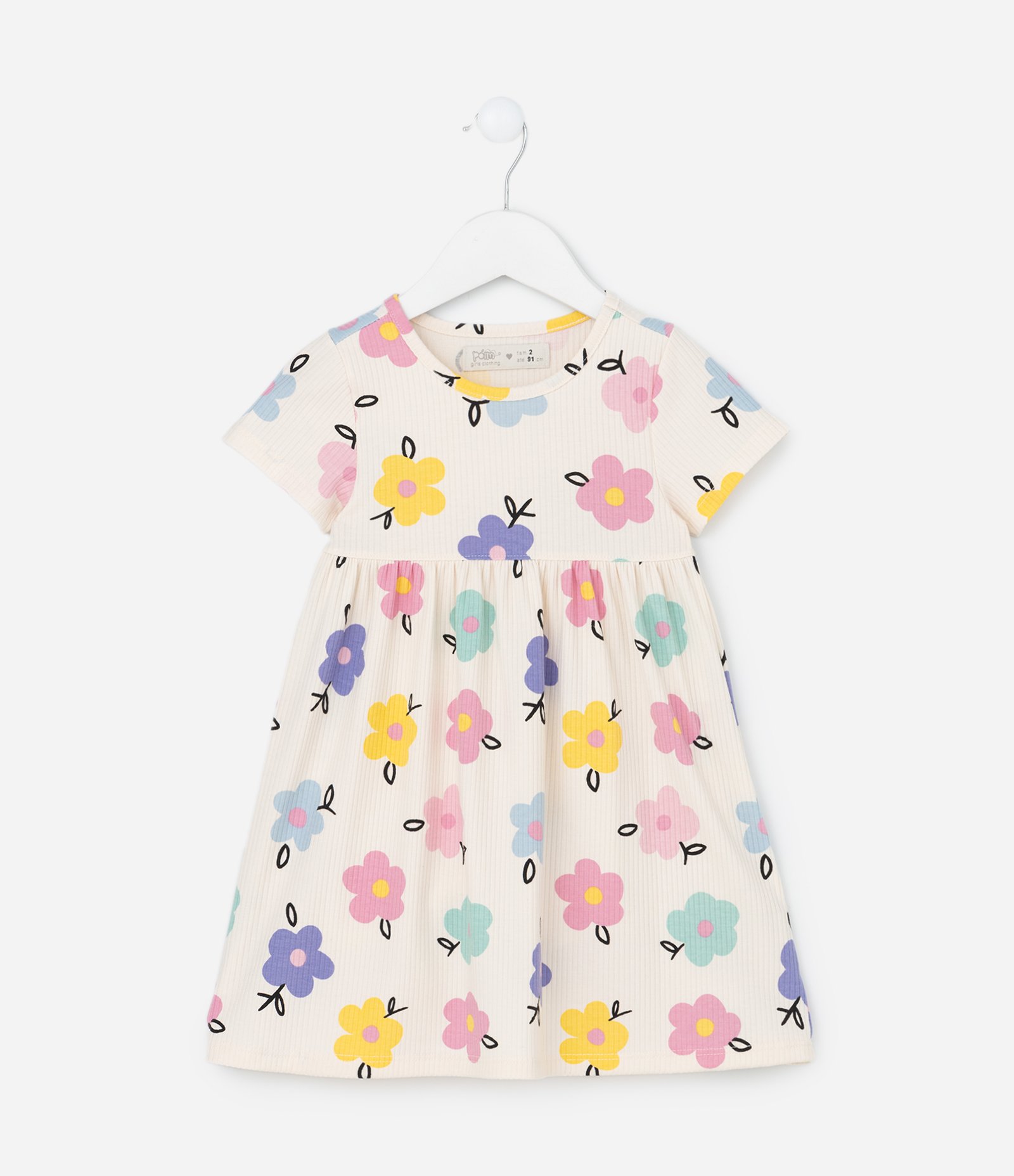 Vestido Infantil Canelado com Estampa Floral - Tam 1 a 5 Anos Multicores 2
