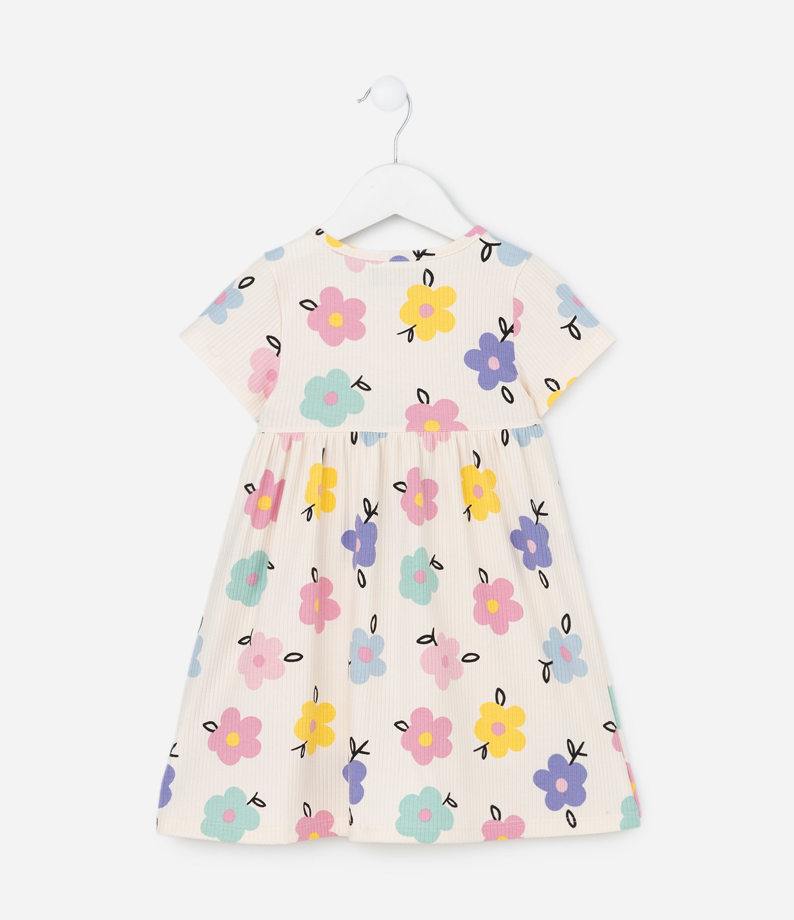 Vestido Infantil Canelado com Estampa Floral - Tam 1 a 5 Anos Multicores 3