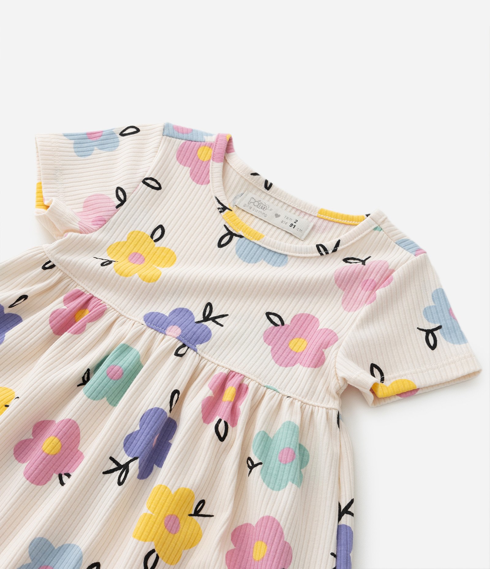 Vestido Infantil Canelado com Estampa Floral - Tam 1 a 5 Anos Multicores 5
