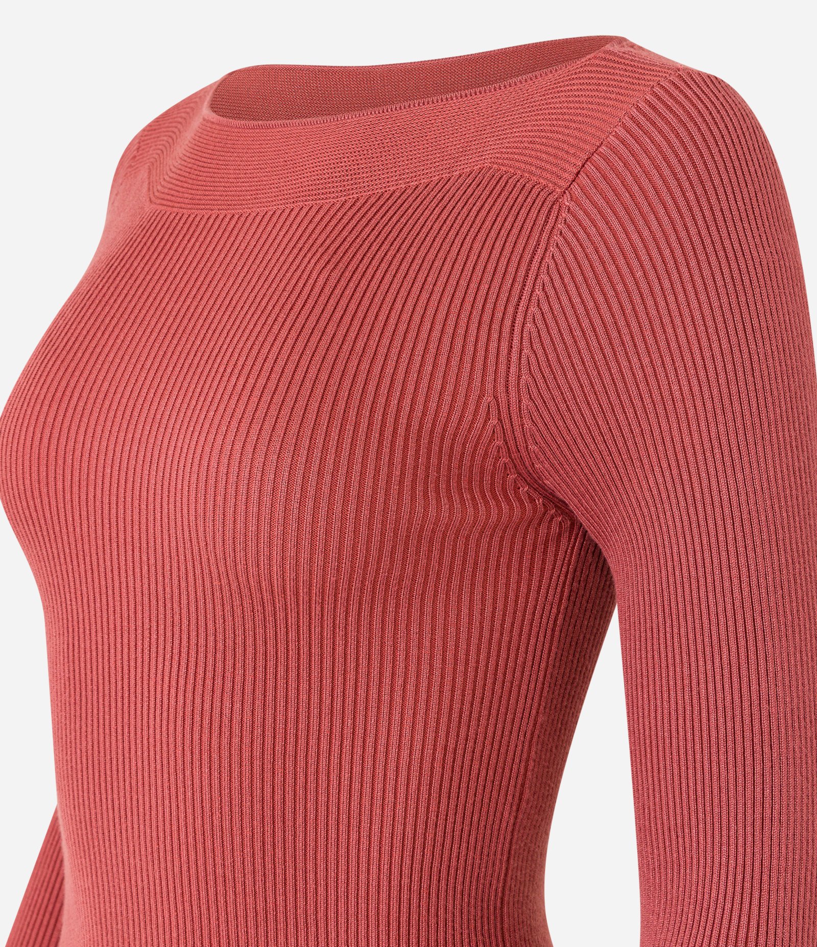 Blusa em Tricô com Gola Canoa e Textura Canelada Terracota 2