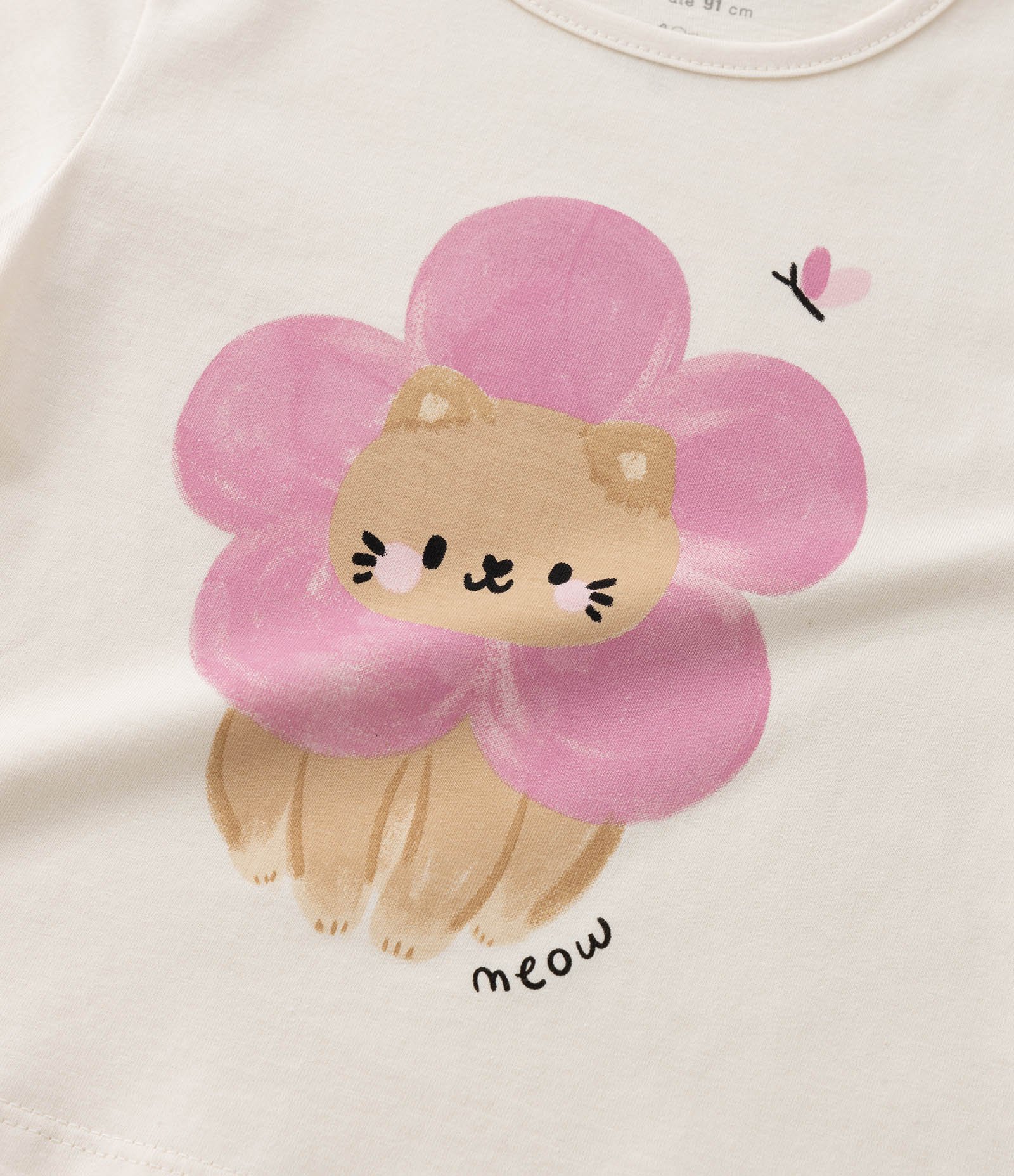 Blusa Infantil com Estampa Gatinho e Flor - Tam 1 a 5 Anos Bege 6