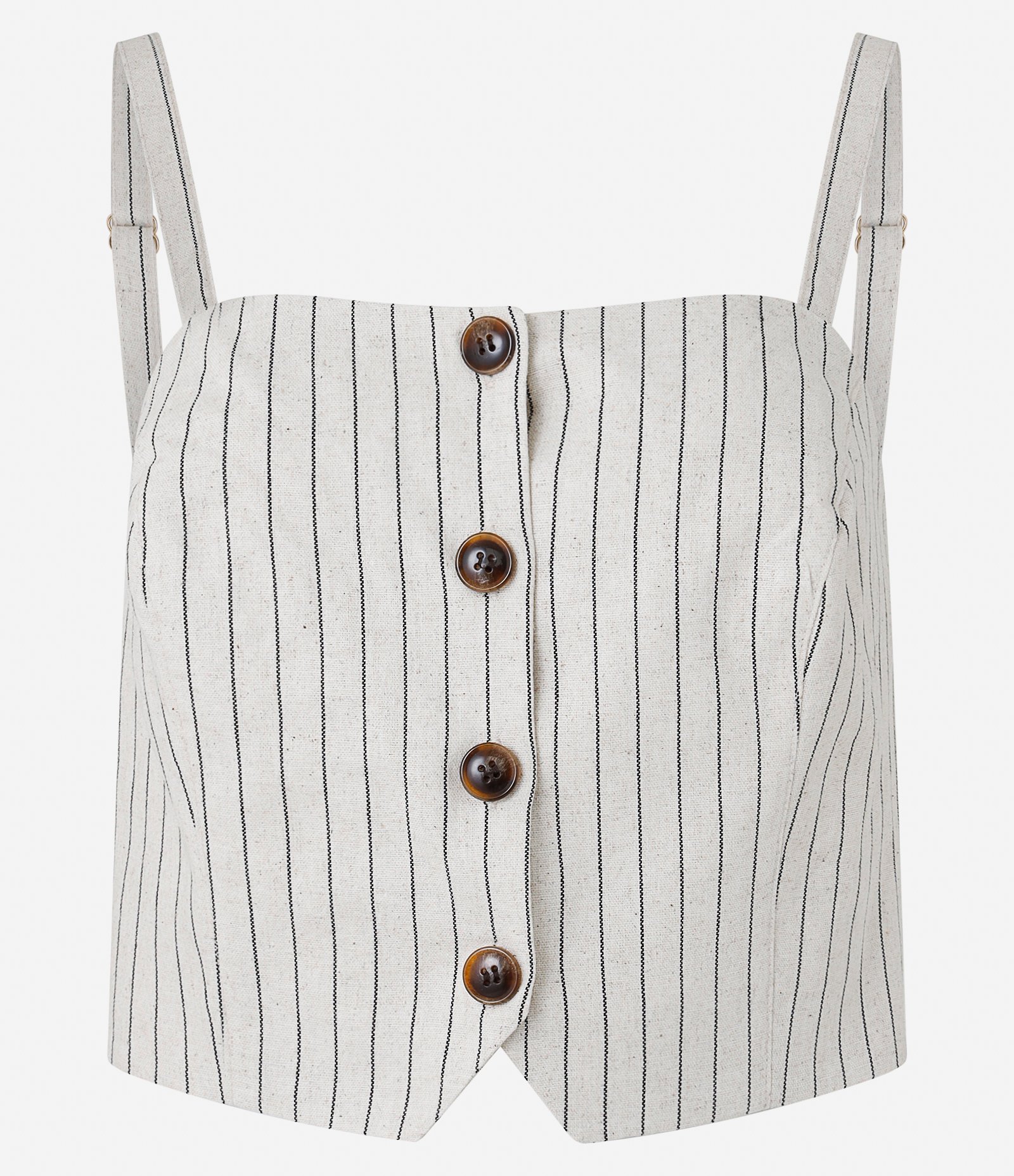 Blusa Cropped em Viscolinho Listrado com Botões e Barra V Bege 5