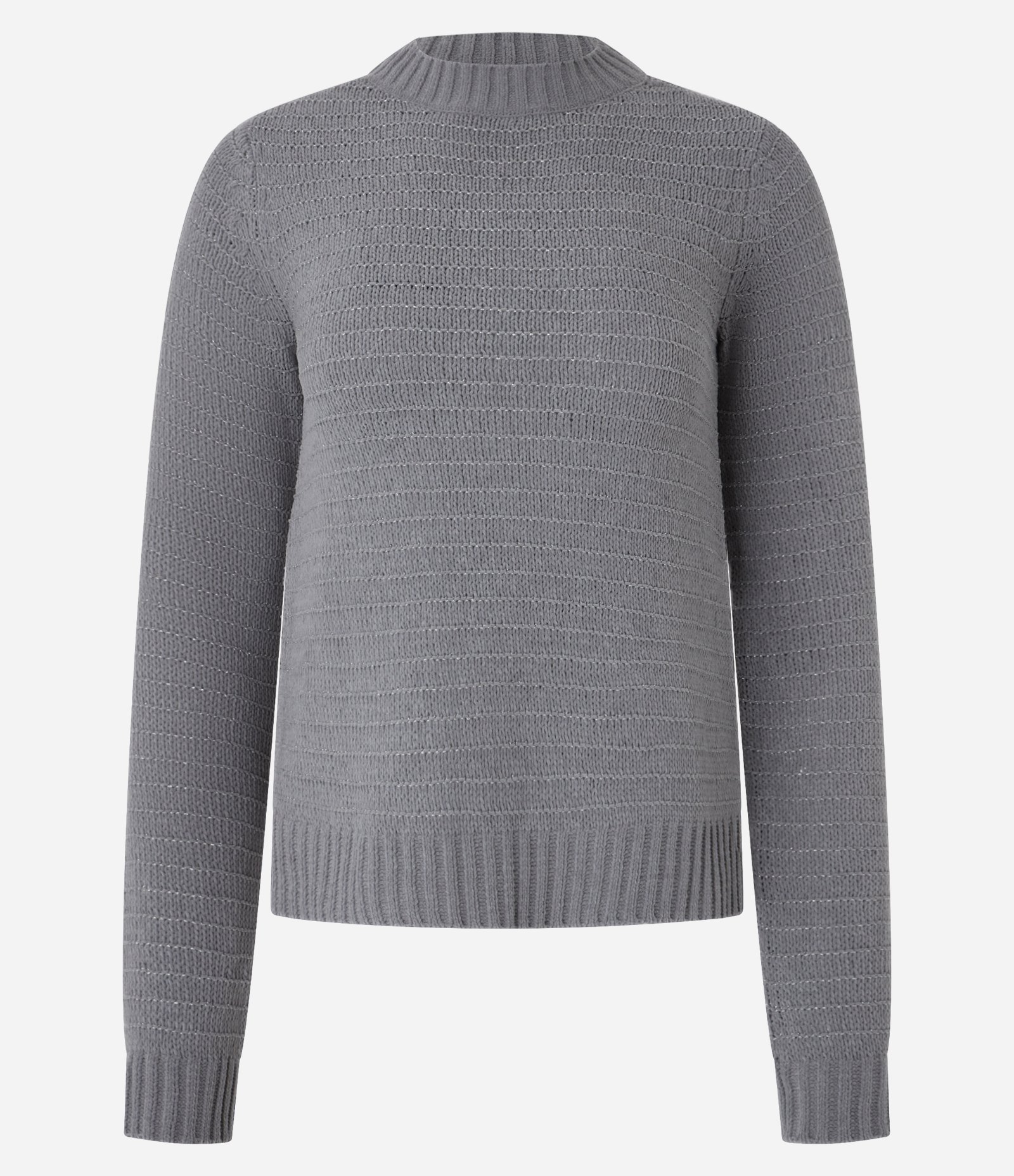 Suéter Slim em Chenille com Fenda Lateral e Fio Metalizado Cinza 1