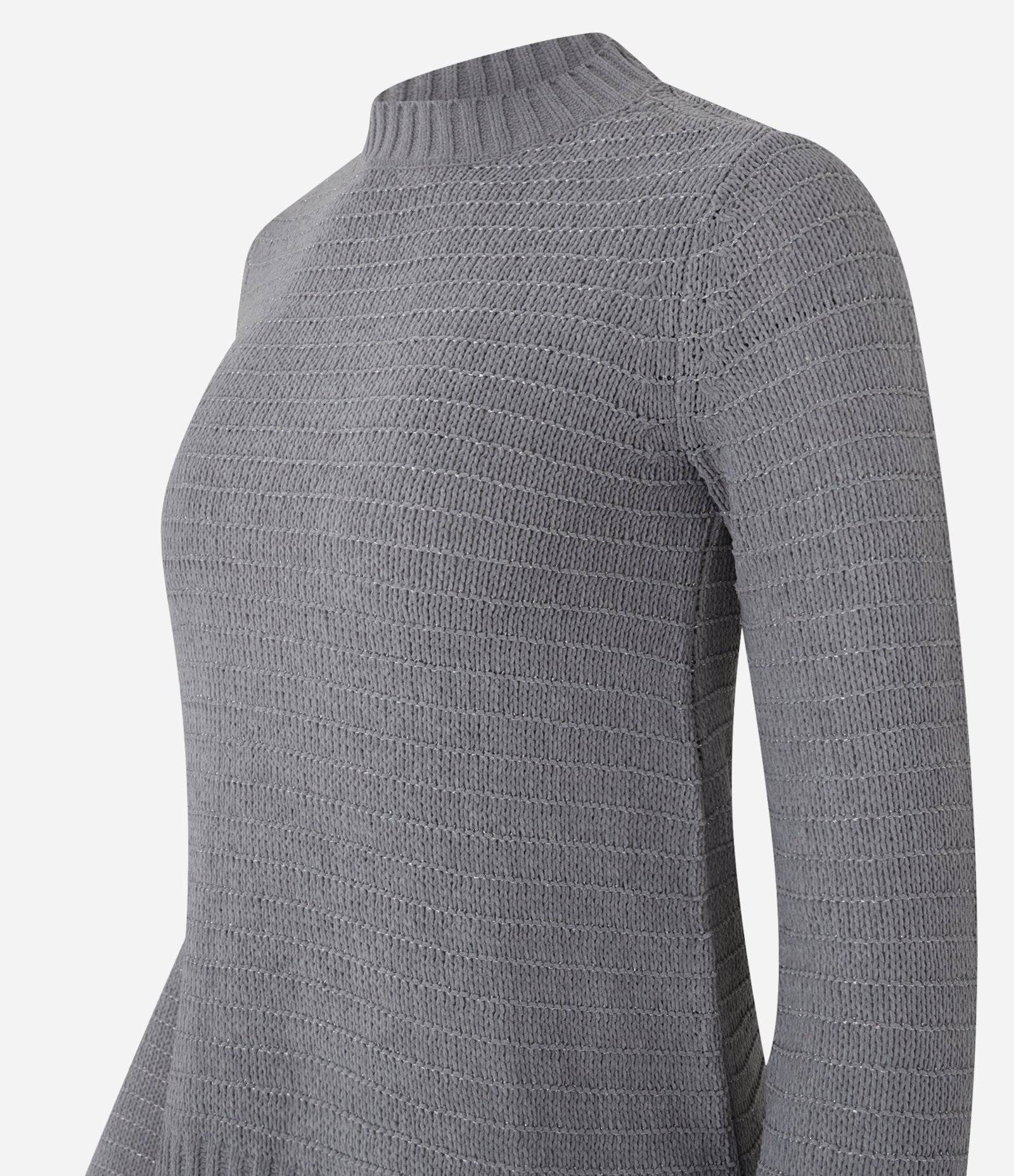 Suéter Slim em Chenille com Fenda Lateral e Fio Metalizado Cinza 2