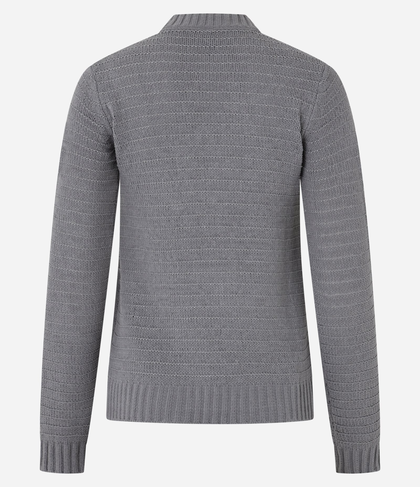 Suéter Slim em Chenille com Fenda Lateral e Fio Metalizado Cinza 3