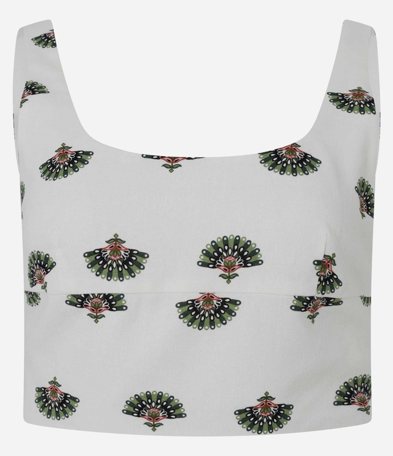 Blusa Cropped em Viscolinho com Estampa Folhagens Branco 4